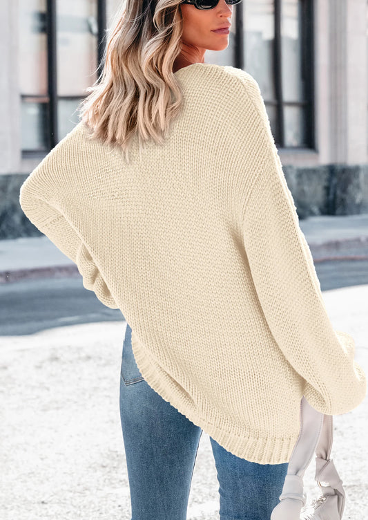 Women's Fall Oversized Sweaters Long Sleeve V Neck Dressy Casual Chunky Knit Loose Pullover Tops Winter Clothing