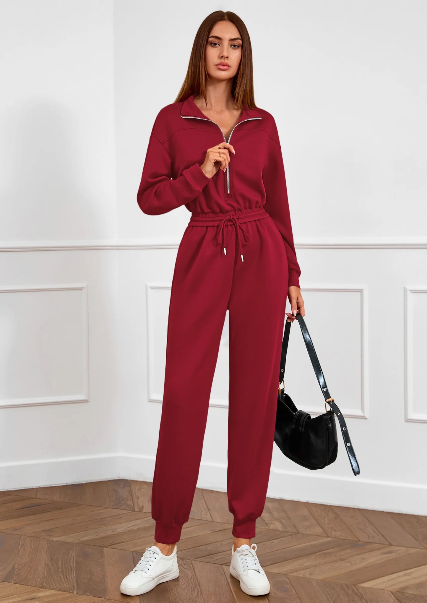 Long Sleeve Jumpsuits for Women Casual Fall Fashion Zip Up Pant Rompers One Piece Sweatsuits Travel Outfits