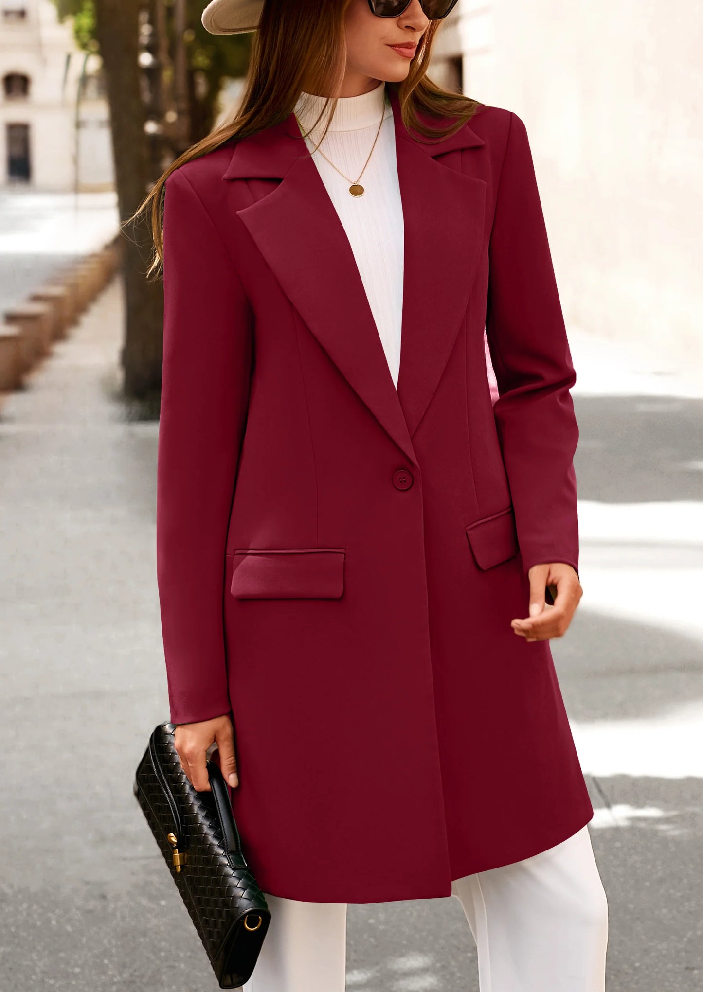 Women's Spring Fall Long Blazer Jackets Long Sleeve Lapel Pockets Loose Fit Work Casual Blazers Outerwear
