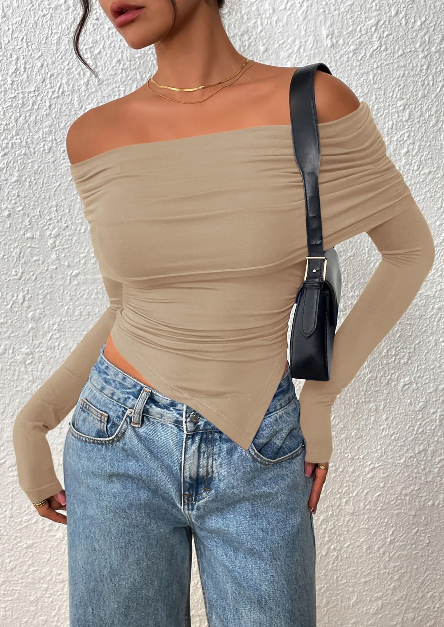 Women's Long Sleeve Shirts Off Shoulder Tops Going Out Slim Fitted Y2K Blouses Fall Fashion Clothes