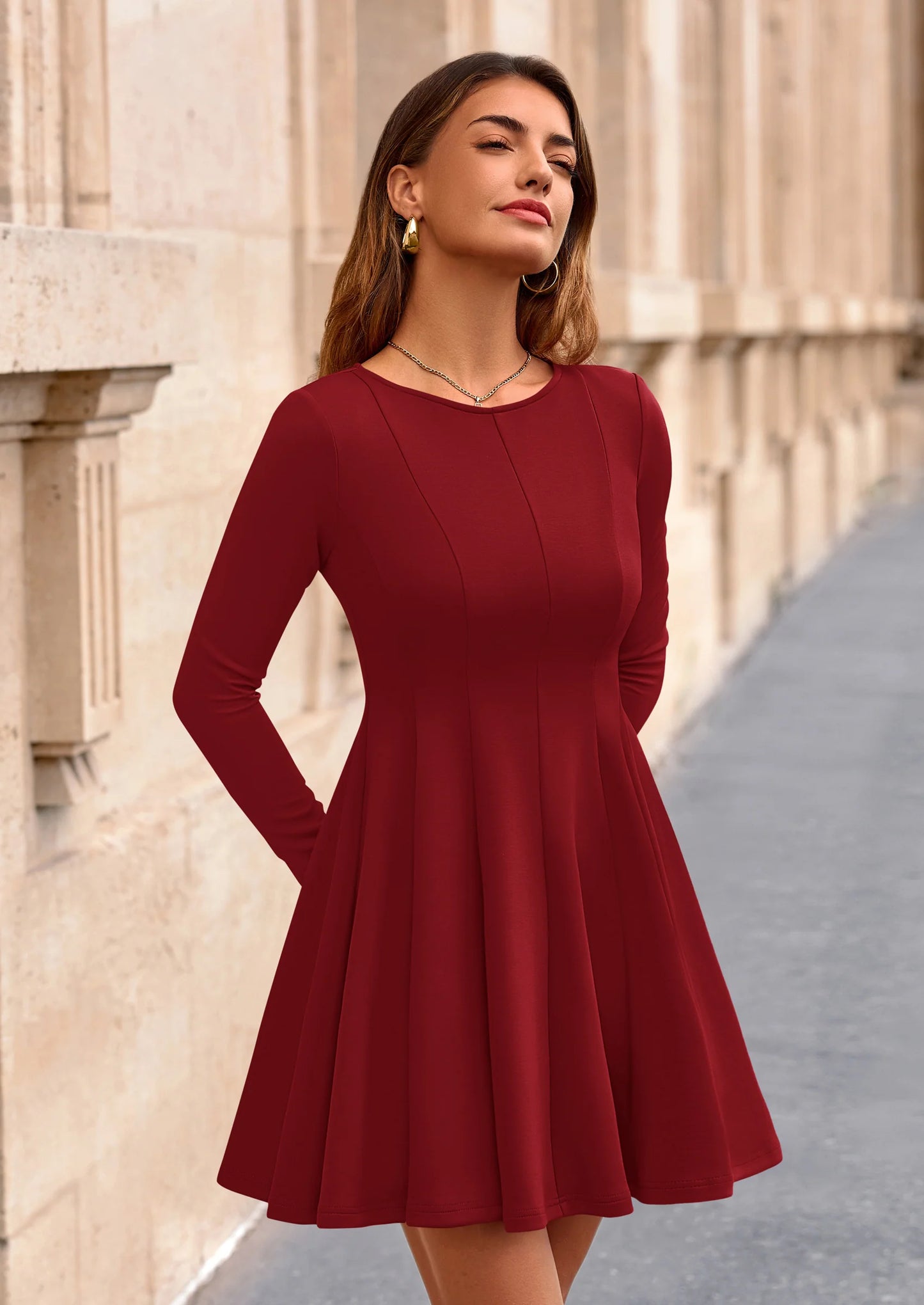 Fall Cocktail Dresses for Women Elegant Classy Wedding Guest Long Sleeve Homecoming Party A Line Mini Dress