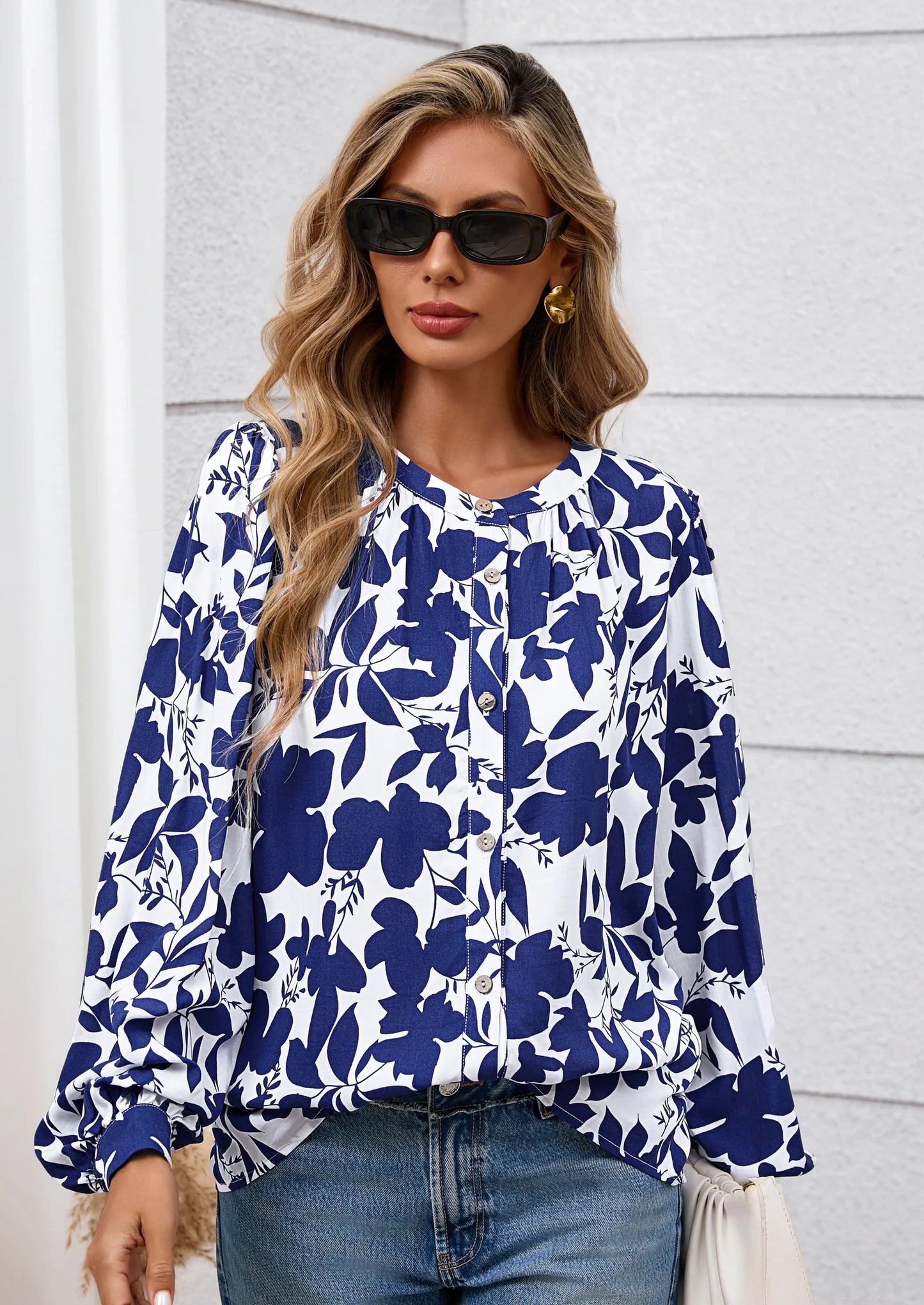 Women's Floral Button Down Blouse Fall Fashion Dressy Casual Long Sleeve Oversized Shirts Top Boho Clothes