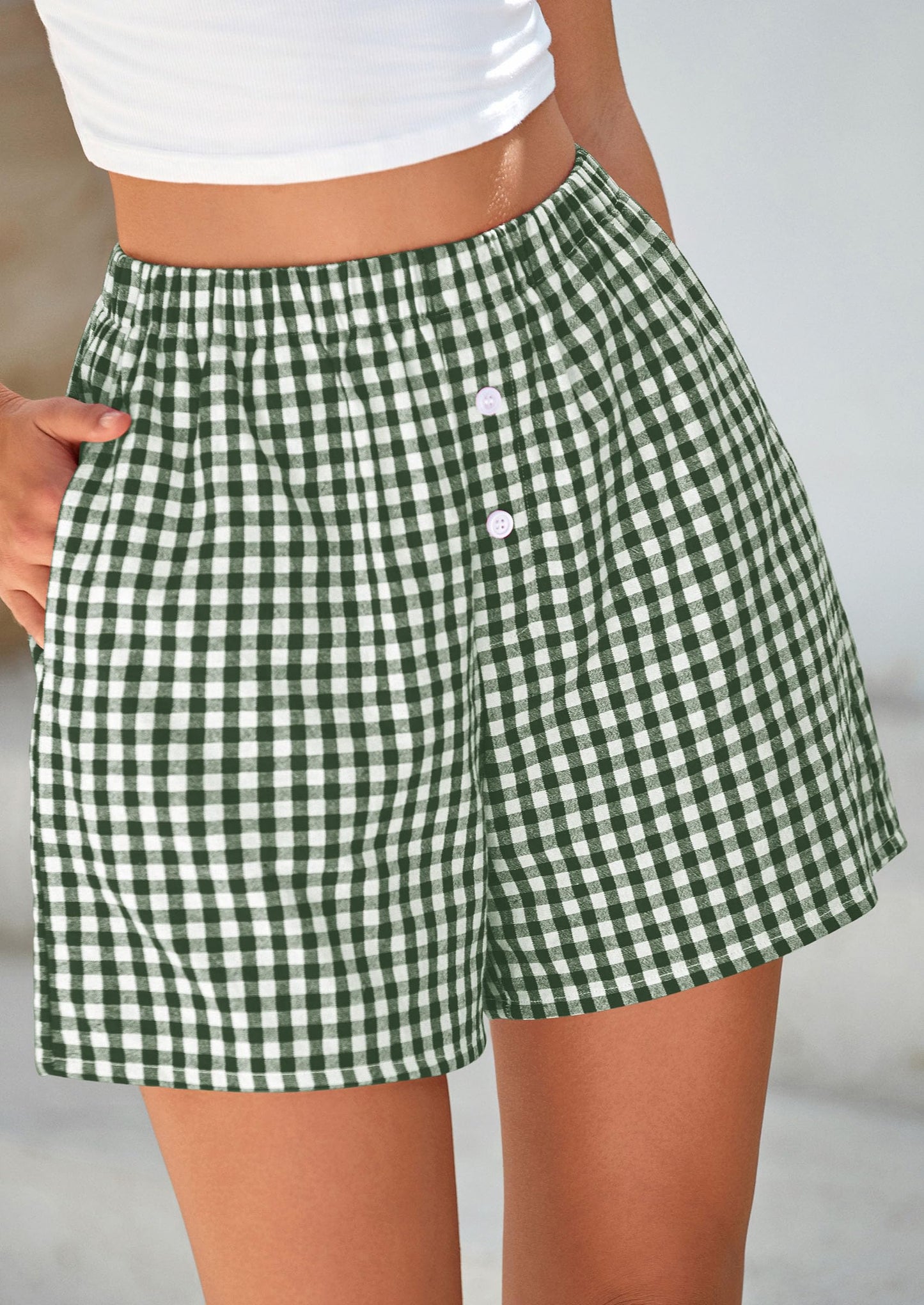 Womens Shorts Boxers Summer Gingham Pajama Lounge Sleep Y2K Plaid Pj Shorts Beach Bottoms