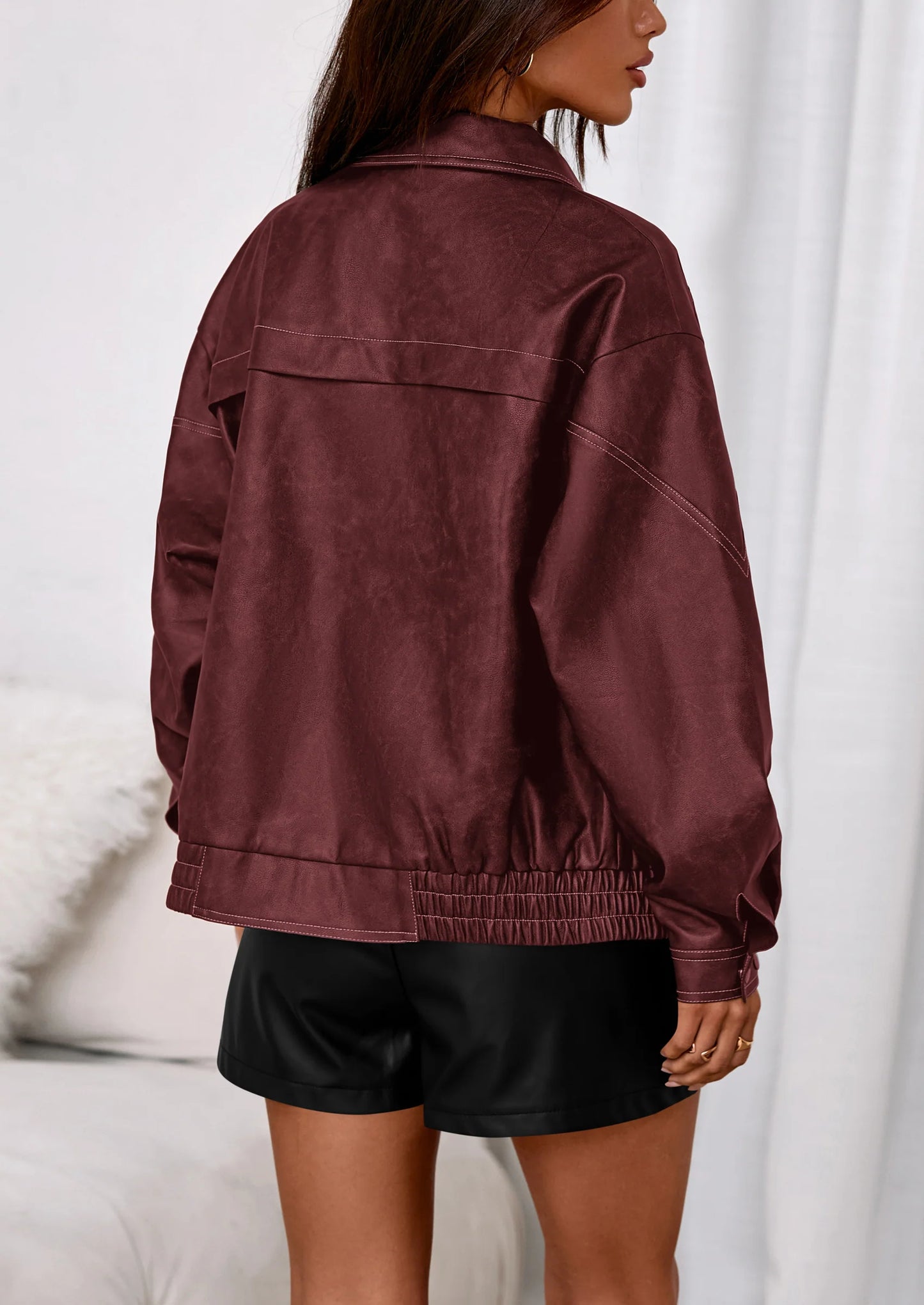 Faux Leather Jacket Women Bomber Motorcycle Zip Up Jackets Oversized Fall Fashion Outfits Winter Coats