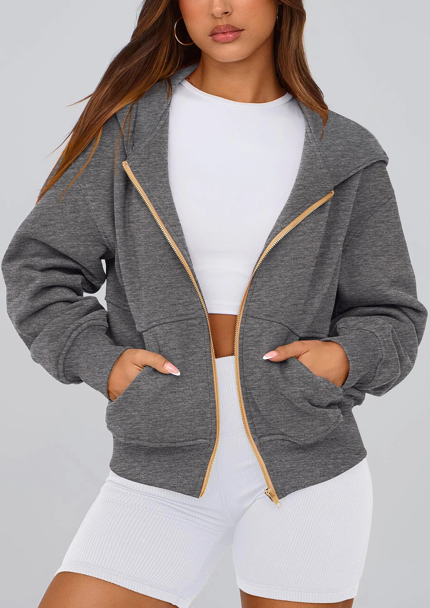Hoodies For Women Sweatshirt Zip Up Hoodie Fall Fashion Trendy Long Sleeve Jackets Winter Clothing Outfits