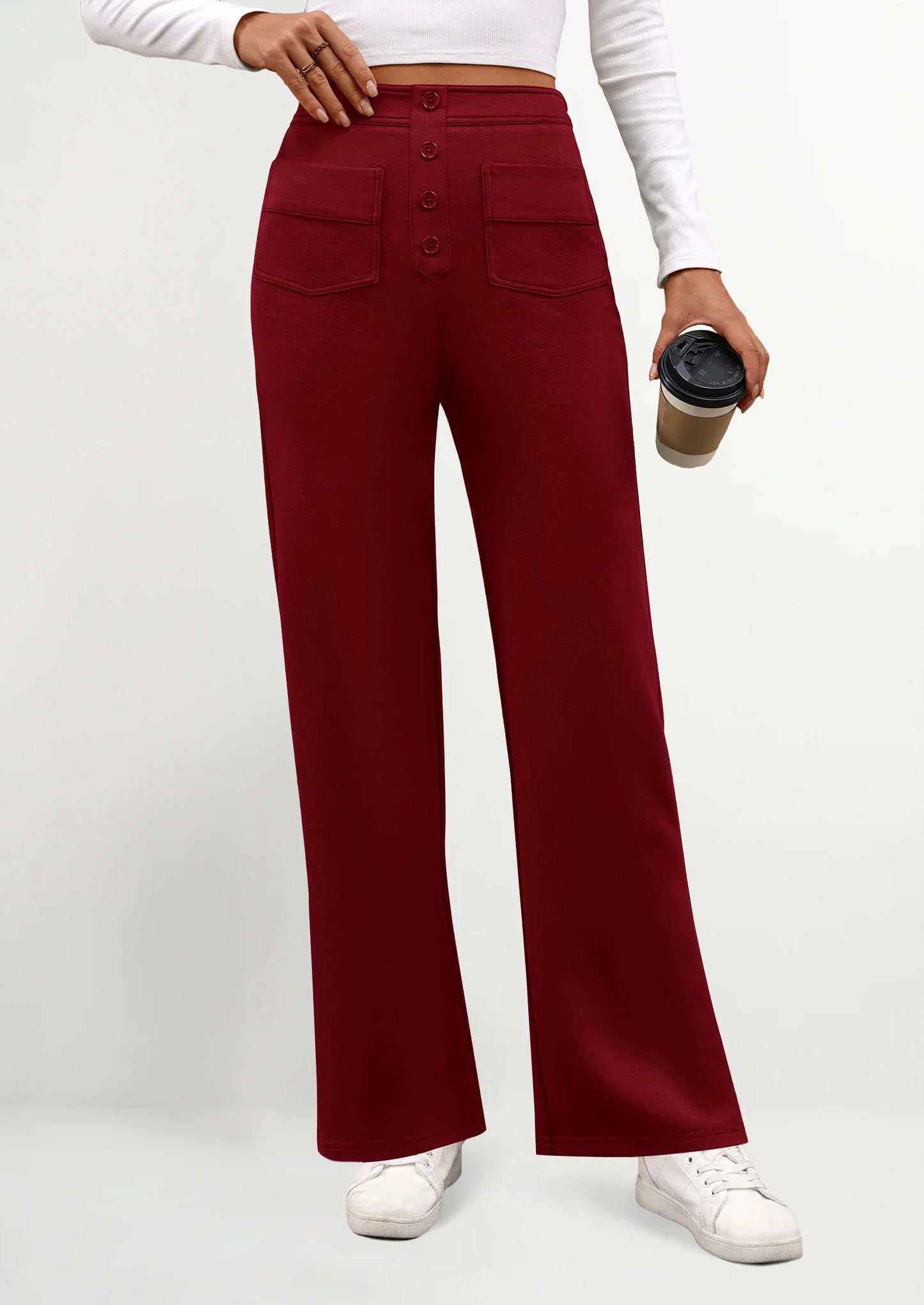 Women's Dressy Casual Dress Pants Straight Leg High Elastic Waisted Stretch Trouser Slacks