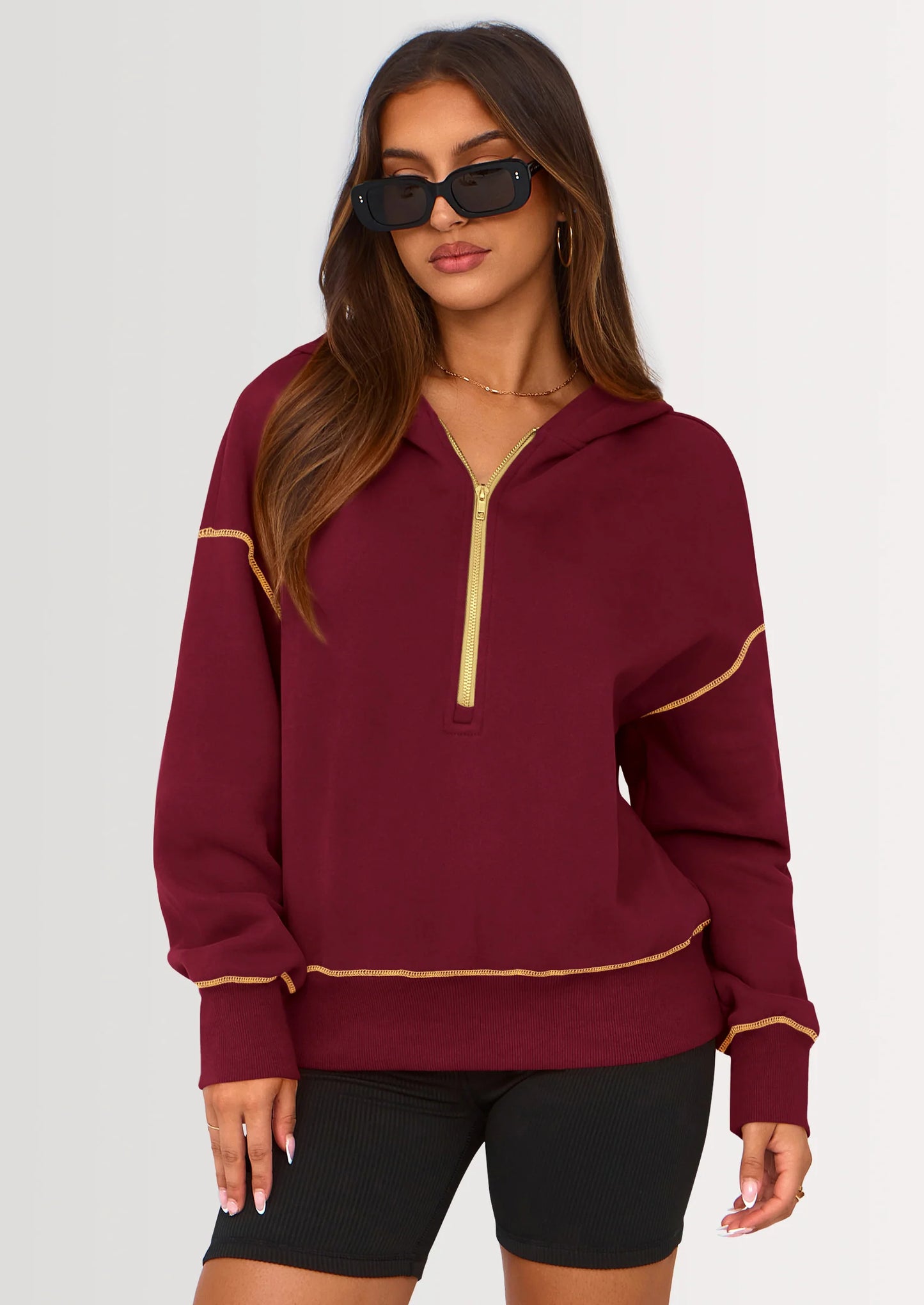 Women's Hooded Sweatshirts Long Sleeve Half Zip Cropped Hoodie Pullover Winter Fashion Clothes