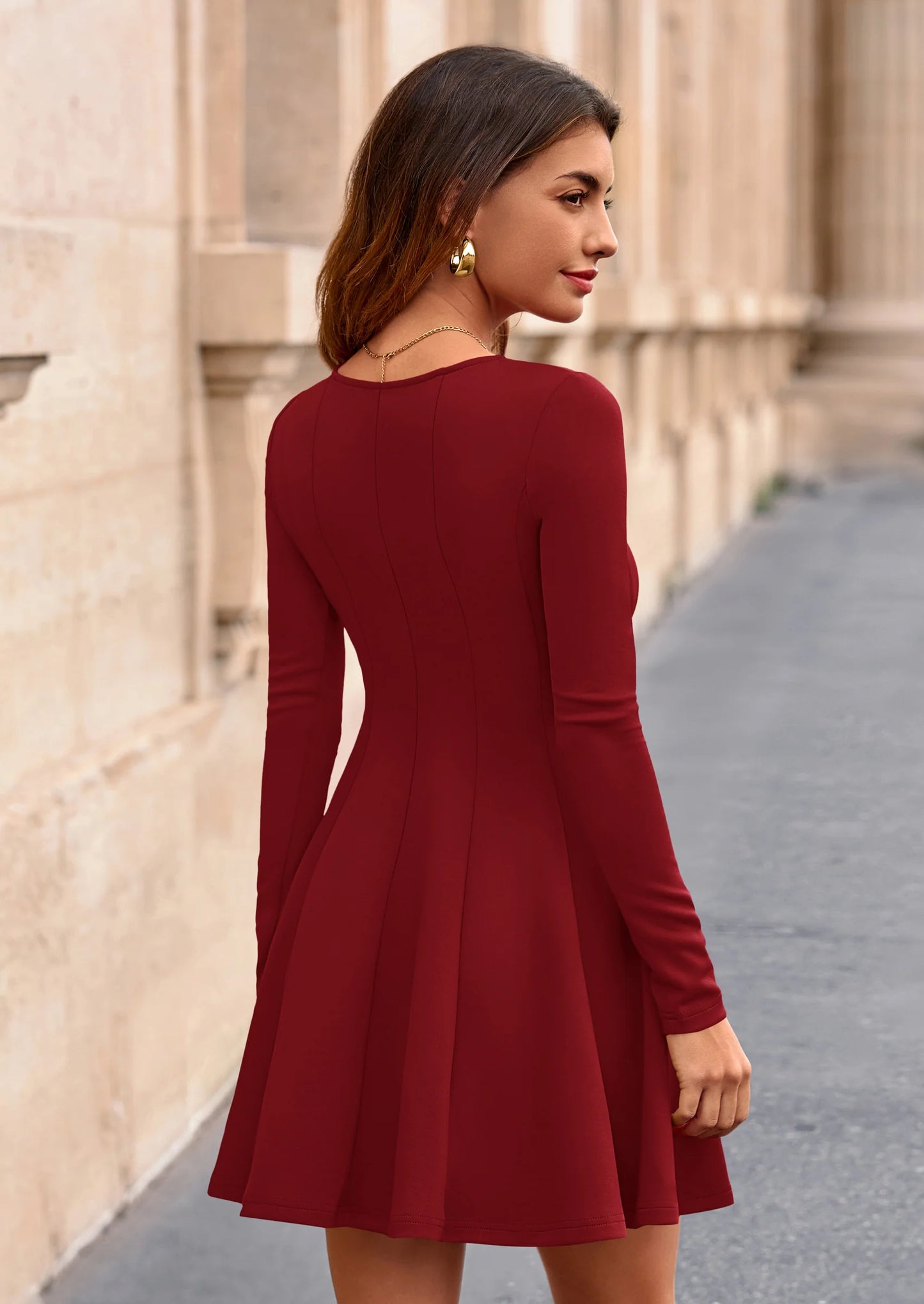 Fall Cocktail Dresses for Women Elegant Classy Wedding Guest Long Sleeve Homecoming Party A Line Mini Dress