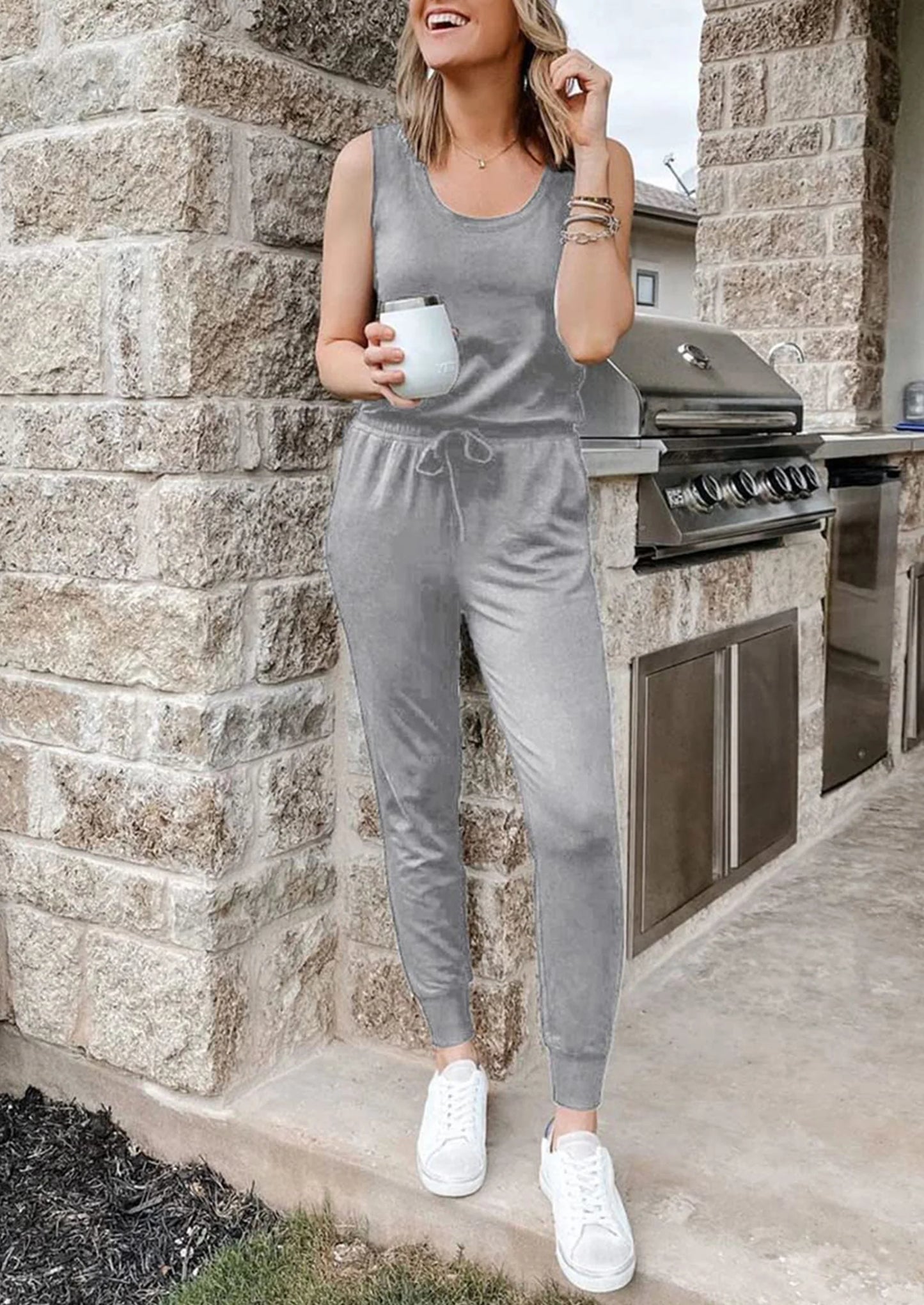 Two Piece Outfit Sets Casual Sleeveless Crewneck Tops and Sweatpants