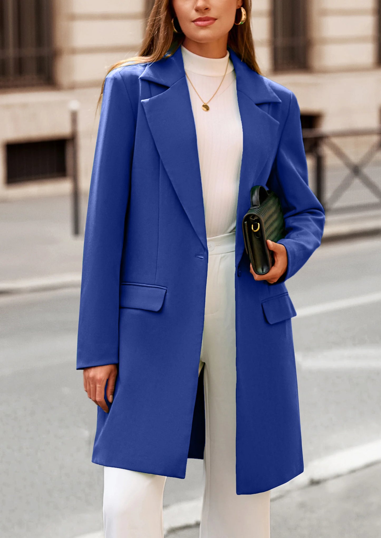 Women's Spring Fall Long Blazer Jackets Long Sleeve Lapel Pockets Loose Fit Work Casual Blazers Outerwear