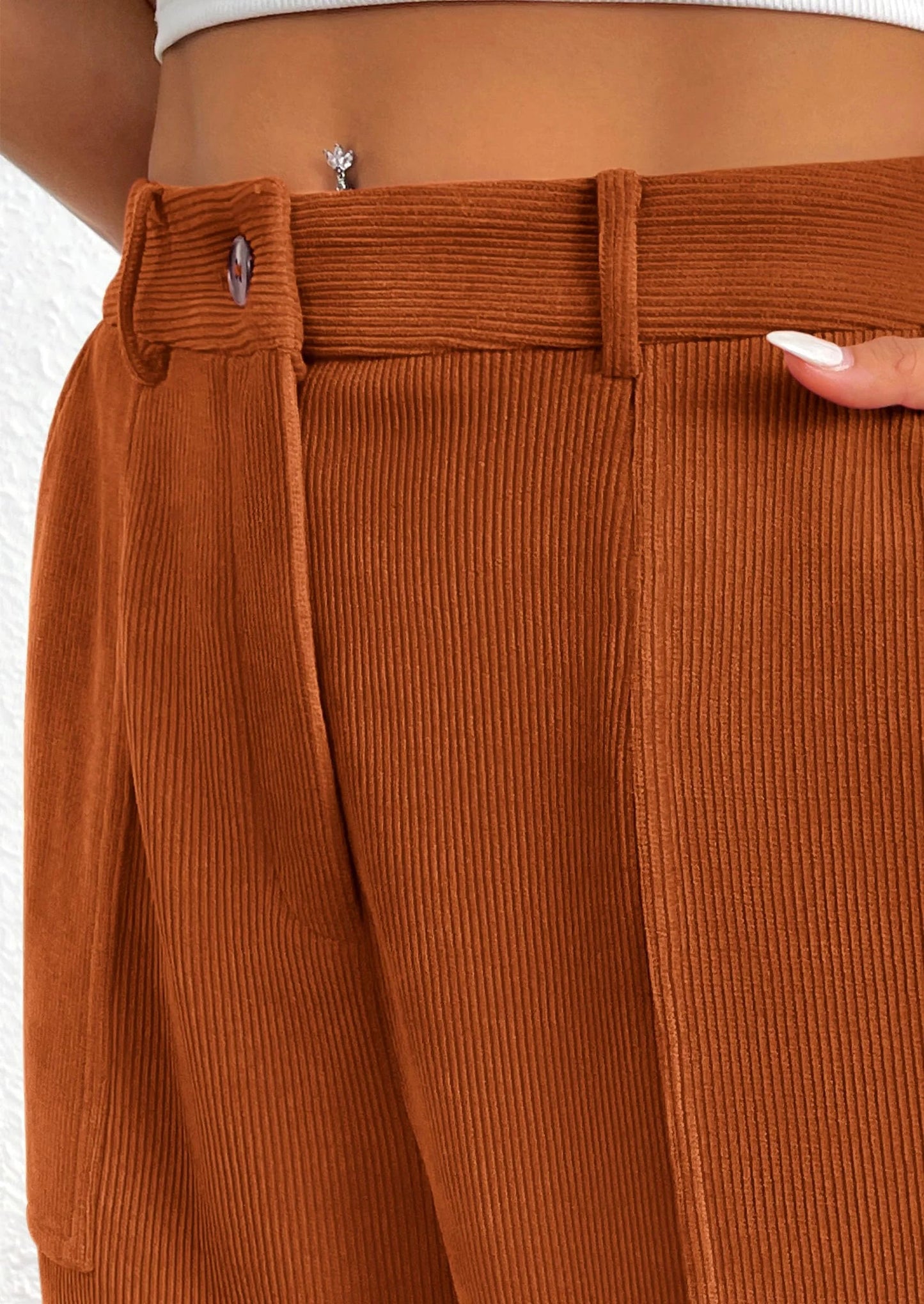 Women's Pants Dressy Casual Fall Elastic High Waisted Work Office Corduroy Trouser Slacks with Pockets