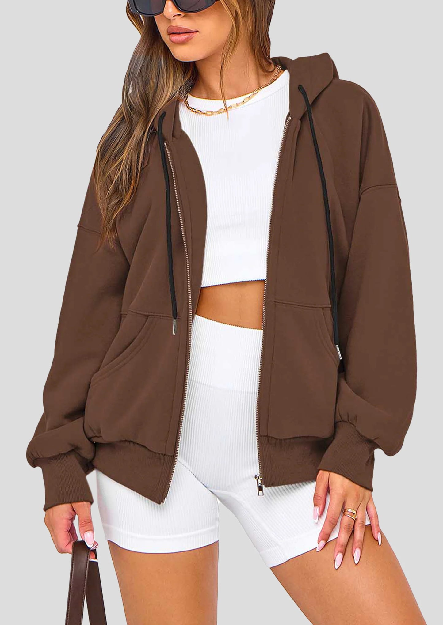 Women's Fall Oversized Hoodies Sweatshirt Long Sleeve Zip Up Pockets Loose Fit Y2K Winter Jackets Coat