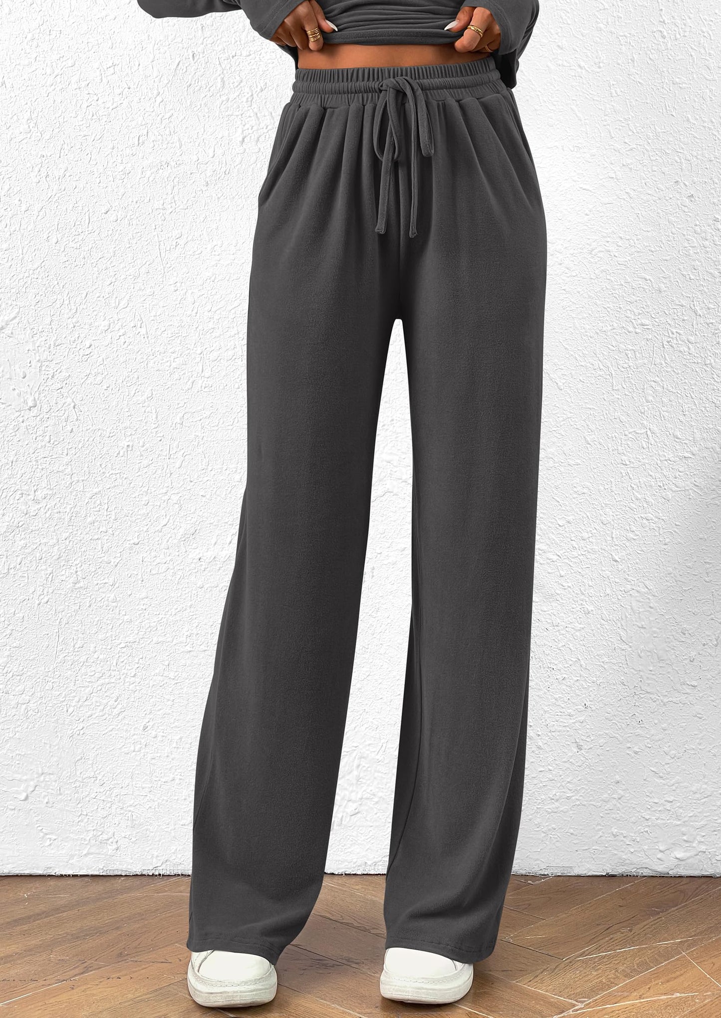 Women's 2 Piece Lounge Sets Asymmetrical Long Sleeve T Shirt Wide Leg Pants Casual Outfits Tracksuit