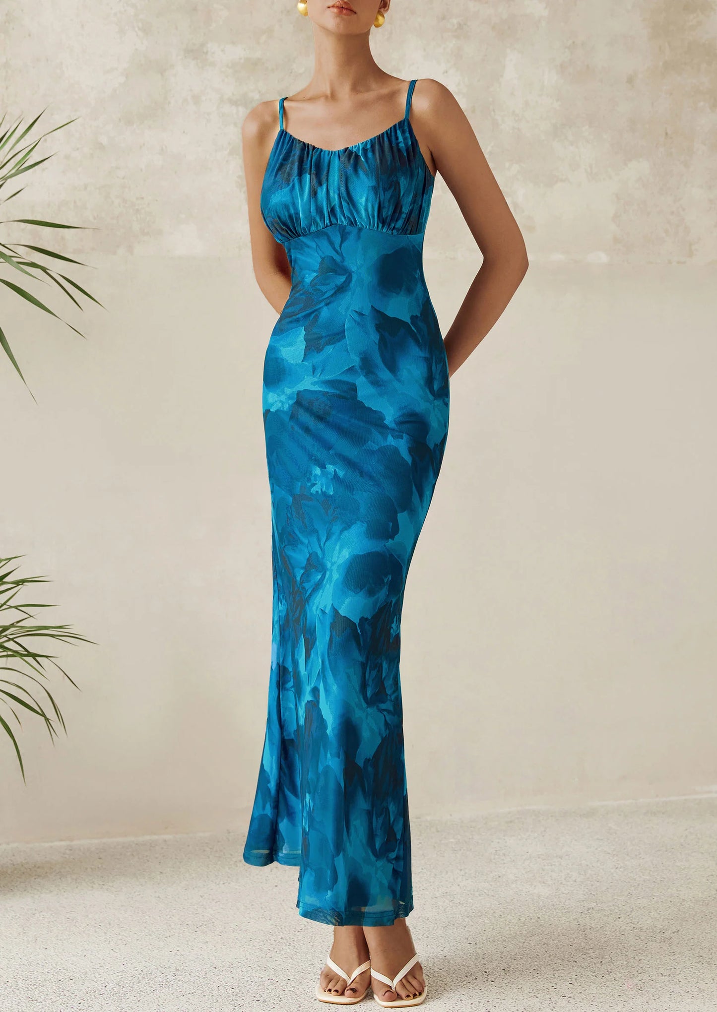 Women's Bodycon Maxi Dress Floral Sundress Sleeveless Spaghetti Strap Cocktail Party Dress