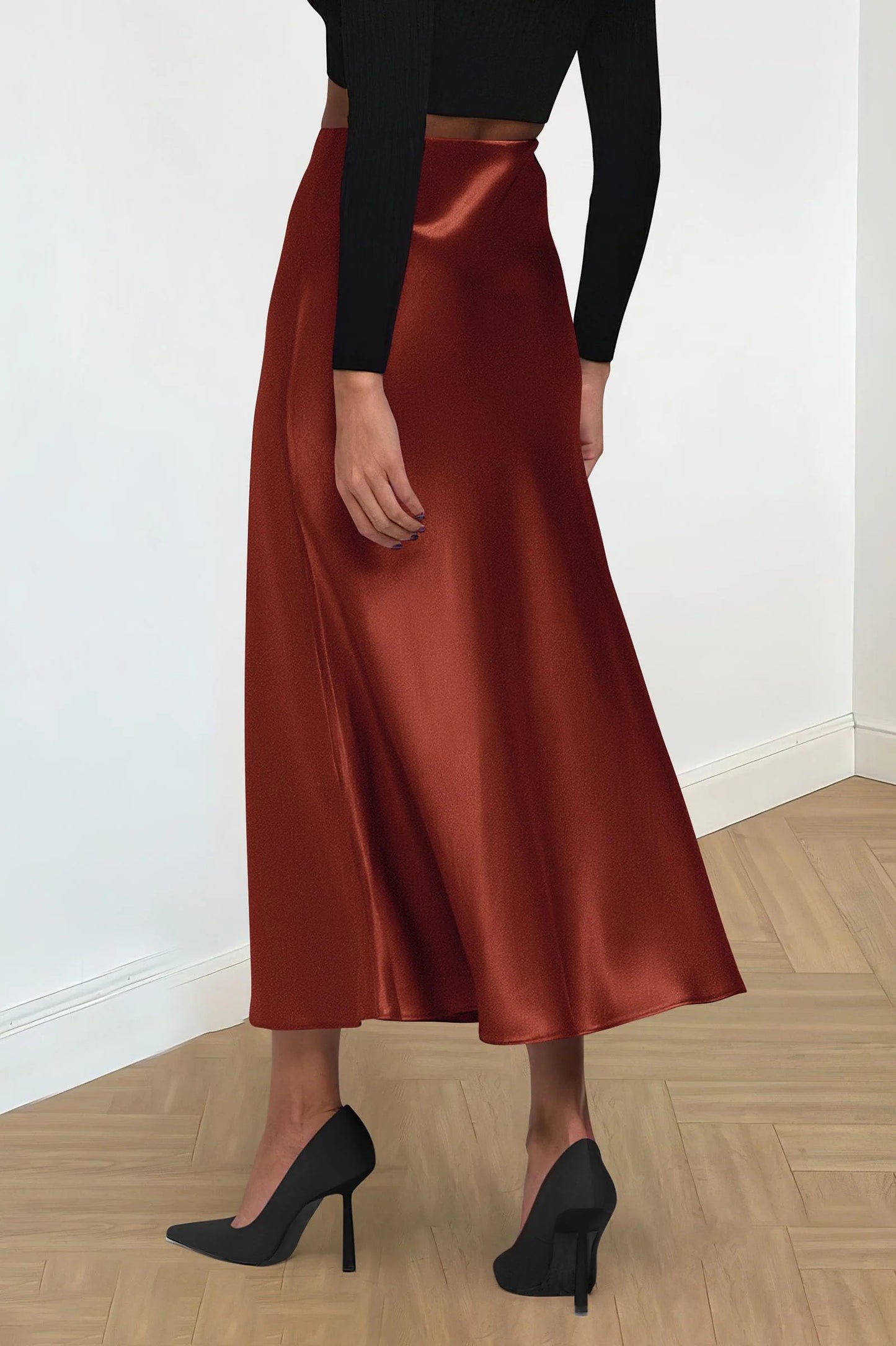 Women's Satin Skirts Dressy Casual Fall High Waisted Cocktail Wedding Flowy Elegant A Line Midi Skirt