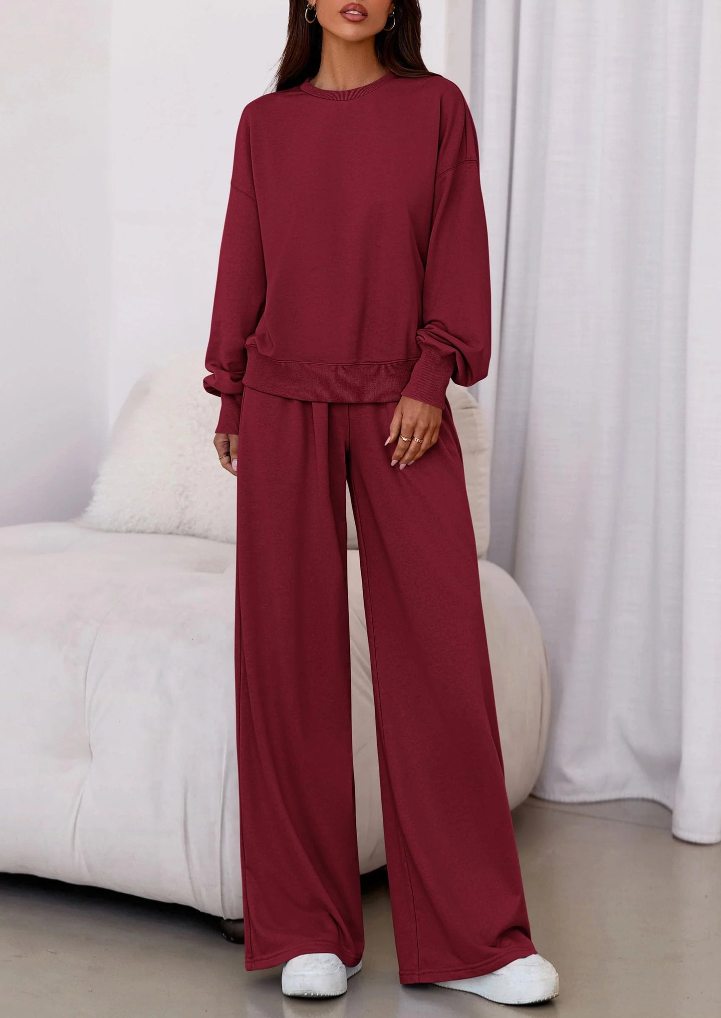 Womens 2 Piece Sets Long Sleeve Sweatshirt Wide Leg Pants Loose Matching Lounge Set Trendy Fall Outfits