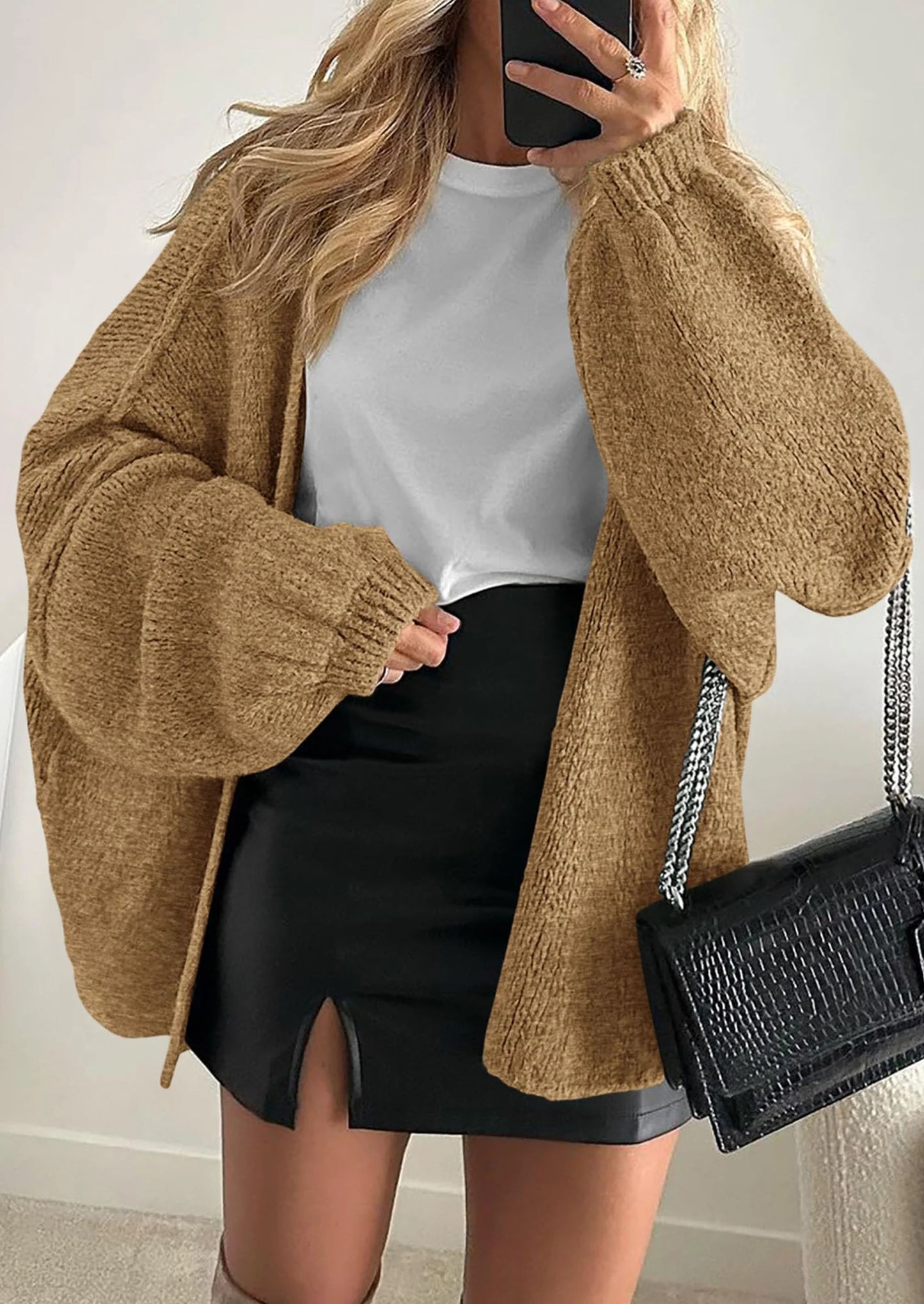 Womens Oversized Cardigan Sweaters Fall Long Lantern Sleeve Knit Open Front Lightweight Sweater