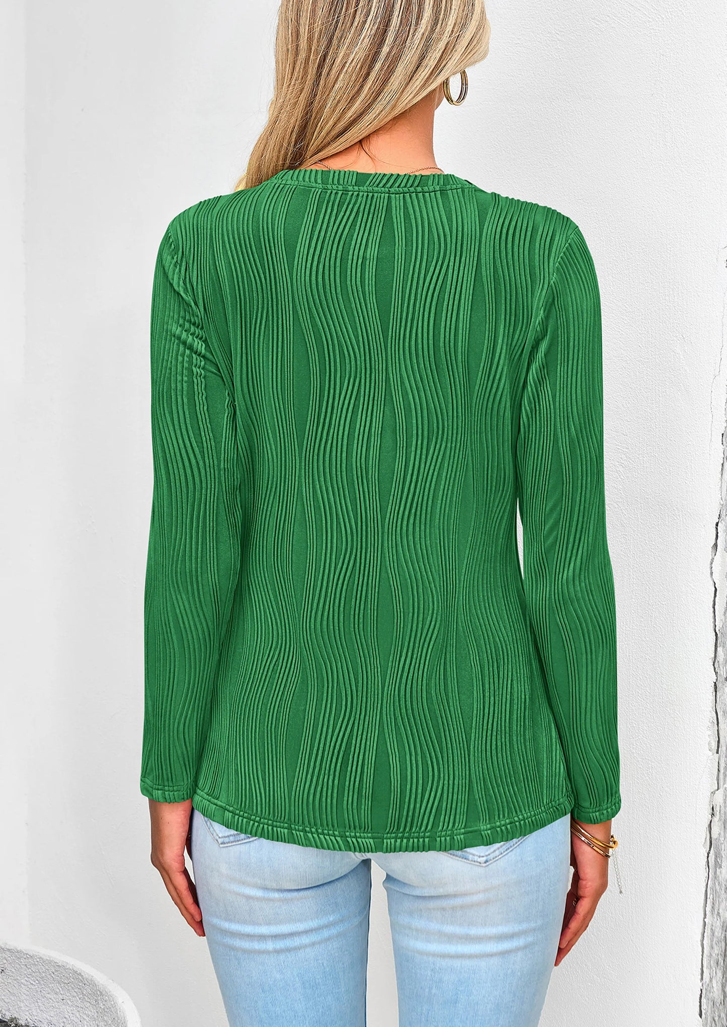 Long Sleeve Tops for Women Spring Fall Trendy Business Dressy Casual Shirts Crewneck Textured Blouse