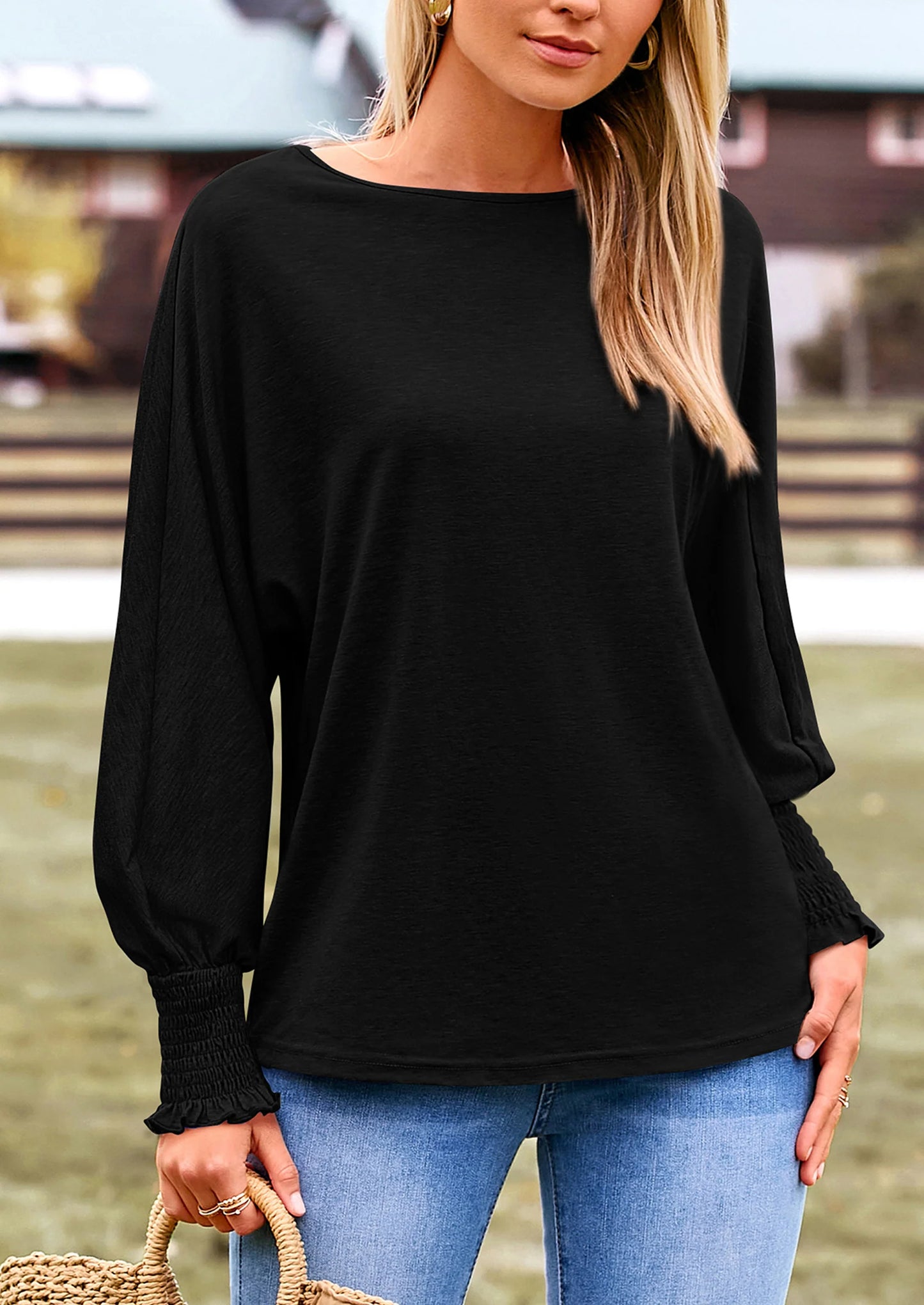 Women's Spring Fashion T Shirts Puff Long Sleeve Crewneck Casual Basic Tee Tops Blouses