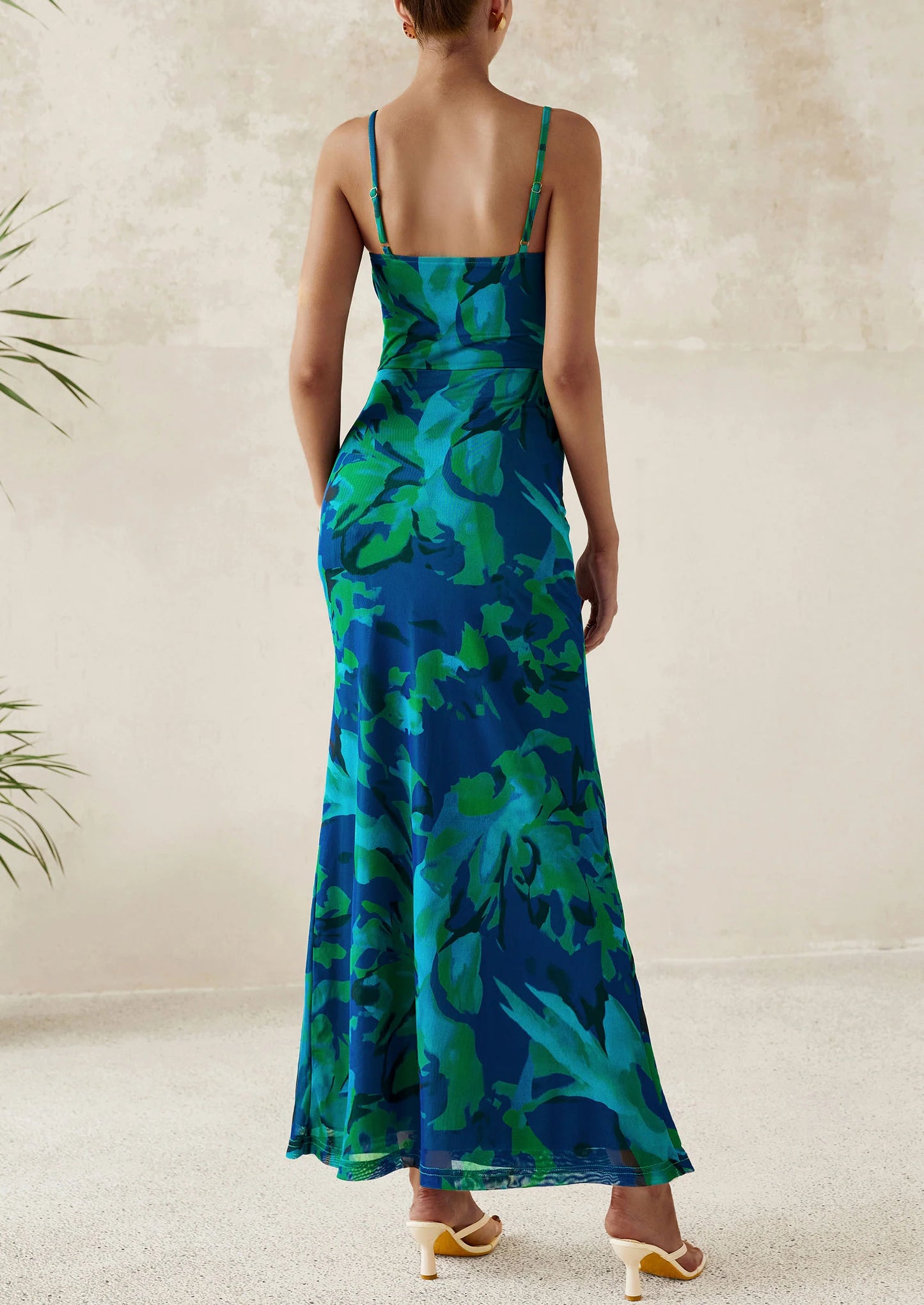 Women's Bodycon Maxi Dress Floral Sundress Sleeveless Spaghetti Strap Cocktail Party Dress