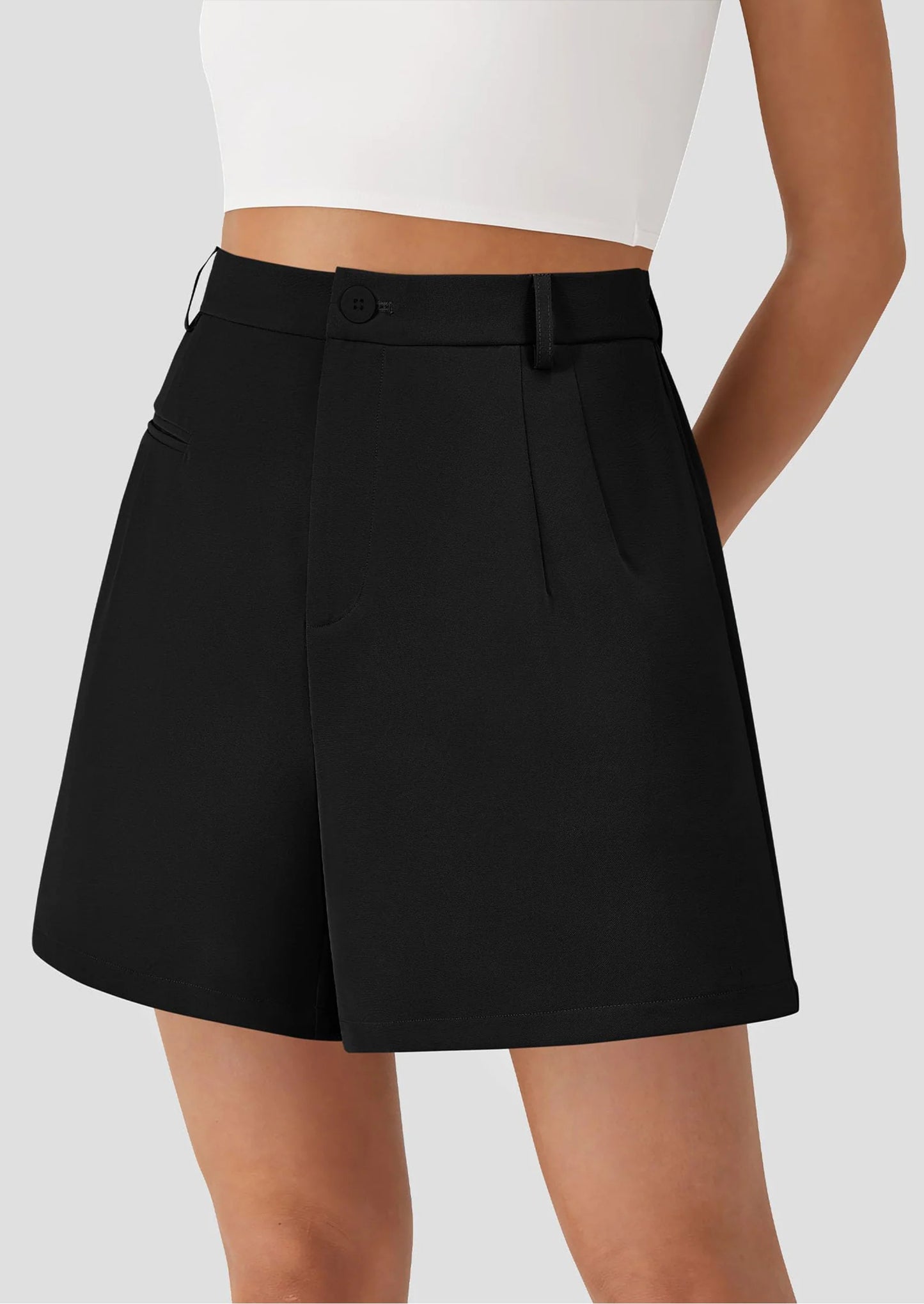 Shorts for Women Dressy Summer Elastic High Waisted Wide Leg Business Casual Work Shorts with Pockets
