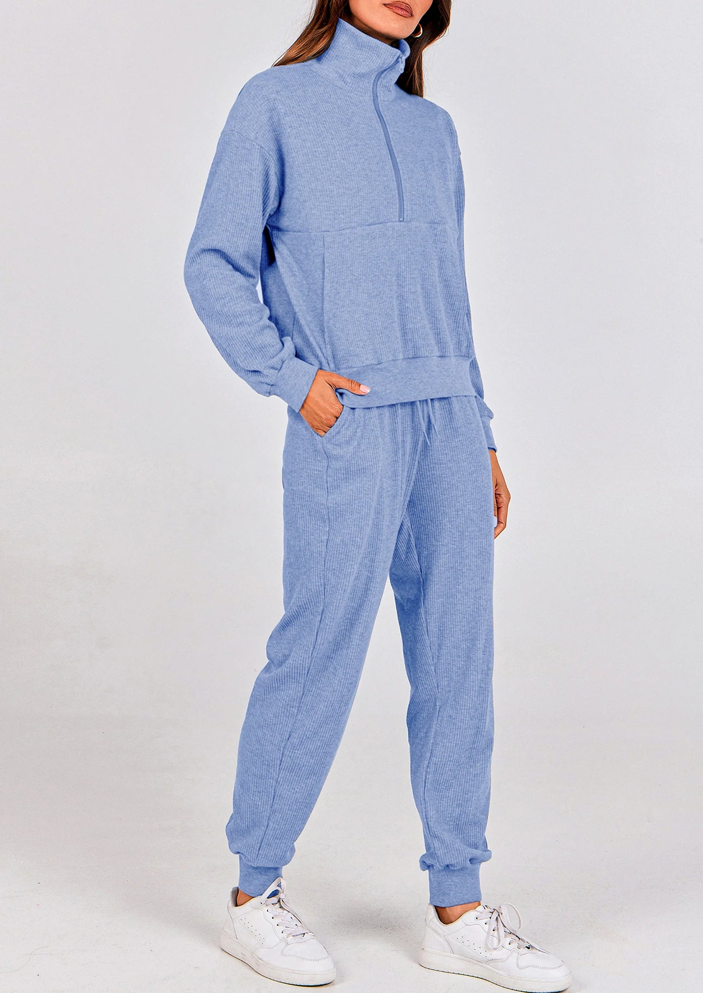Women's Fall 2 Piece Lounge Sets Zip Up Sweatshirt Jogger Pants Sweat Track Suits Travel Outfit Winter Clothing