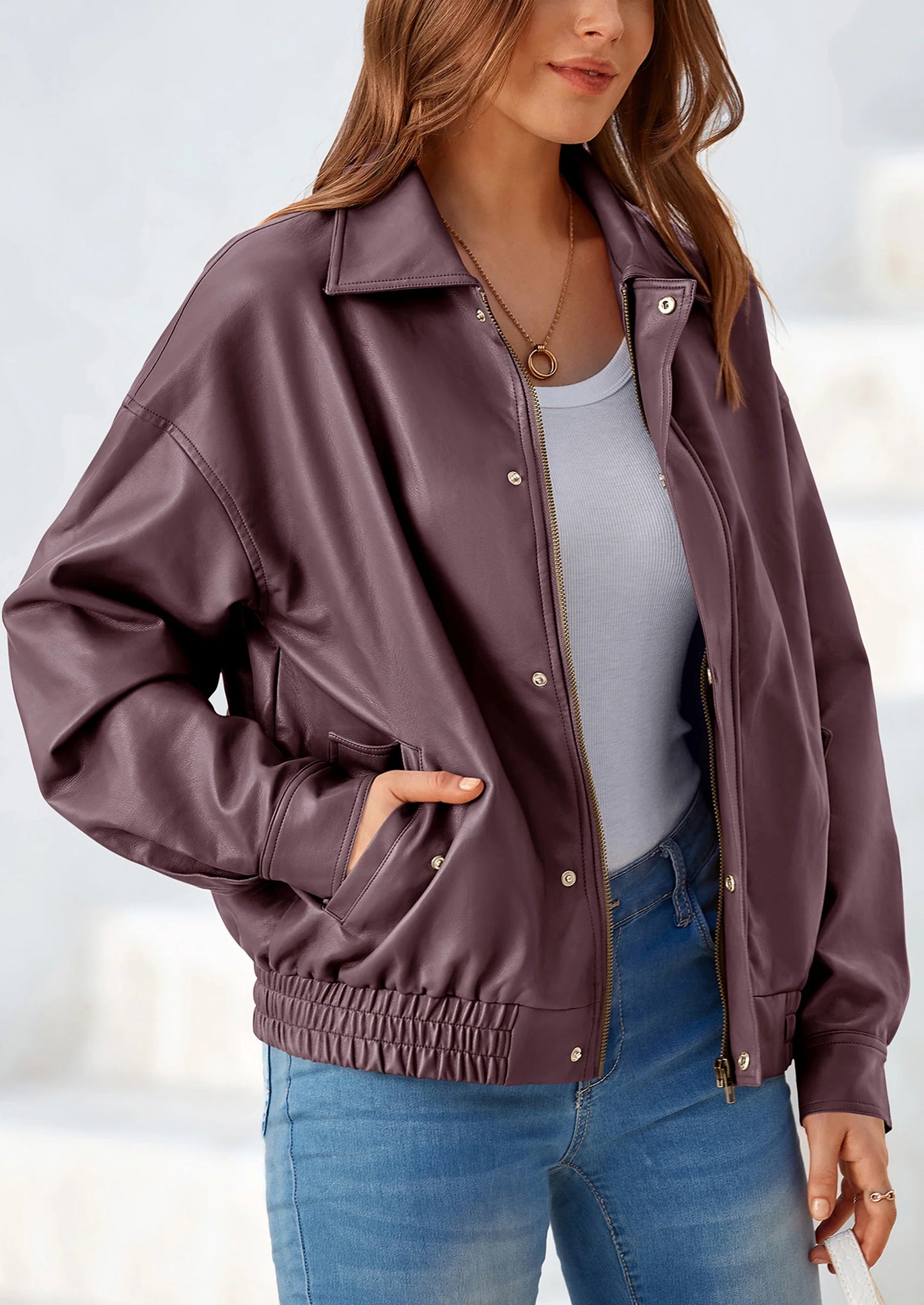 Women's Faux Leather Motorcycle Jacket Trendy Fall Spring Clothes Oversized Zip Up Winter Coat Outerwear