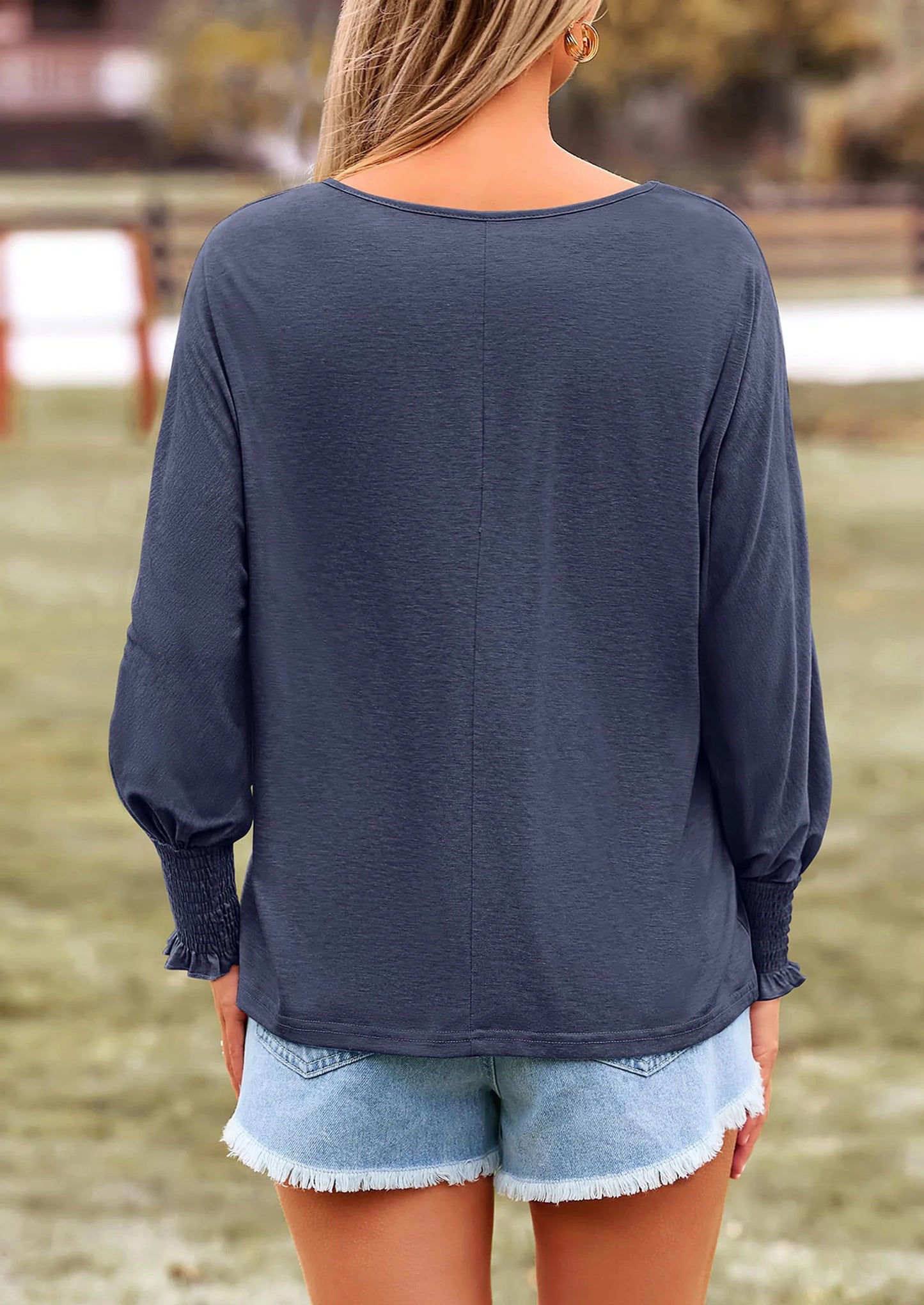 Women's Spring Fashion T Shirts Puff Long Sleeve Crewneck Casual Basic Tee Tops Blouses