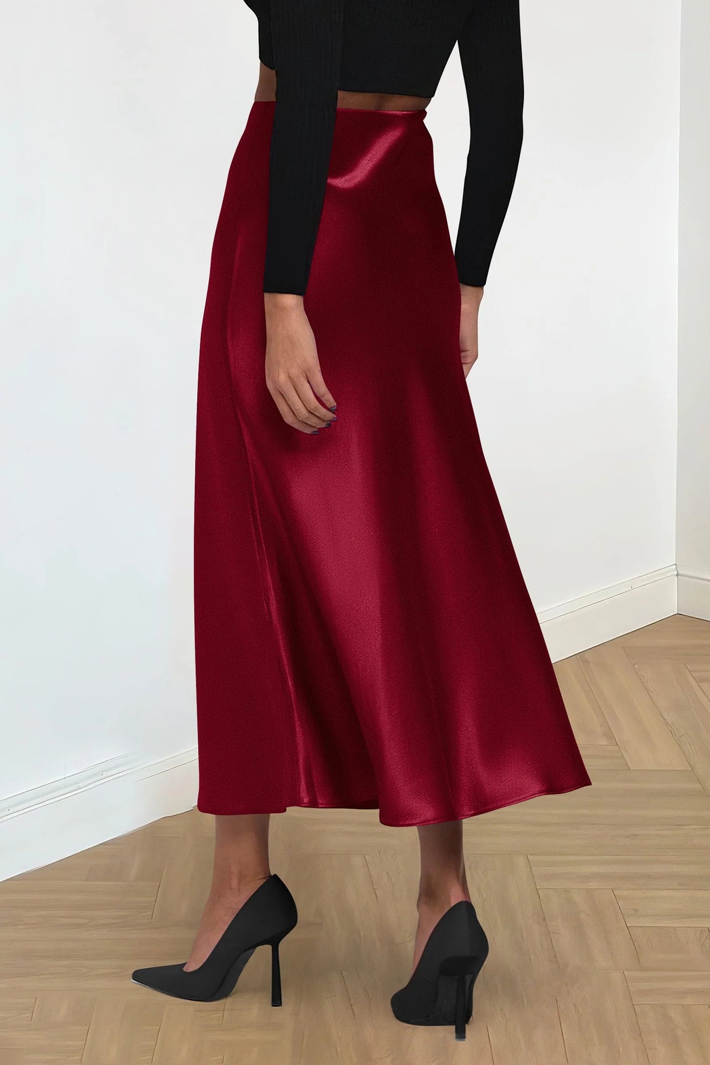 Women's Satin Skirts Dressy Casual Fall High Waisted Cocktail Wedding Flowy Elegant A Line Midi Skirt