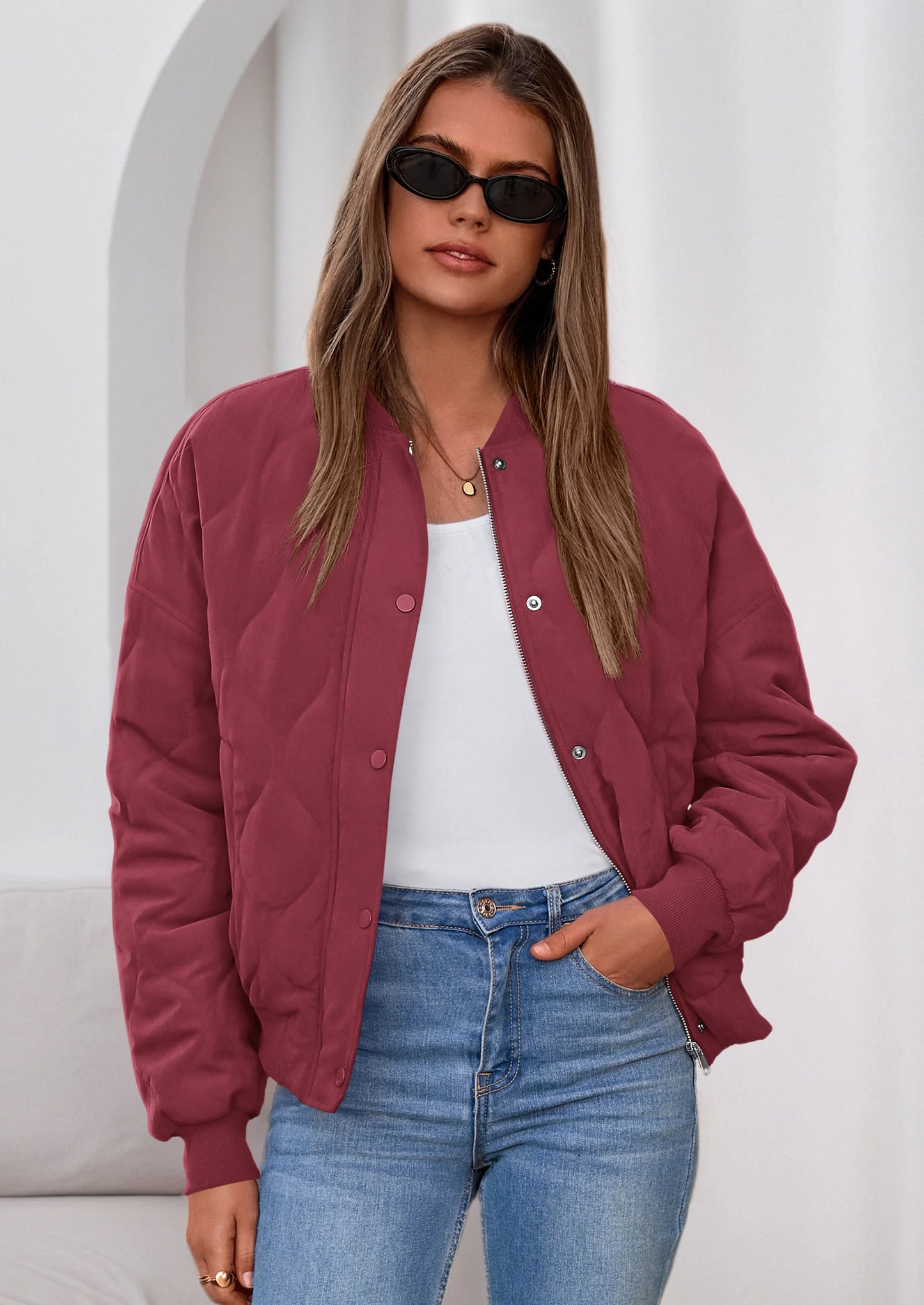 Women's Quilted Bomber Jacket Fall Fashion Lightweight Cropped Zip up Outerwear Winter Puffer Coats Pockets