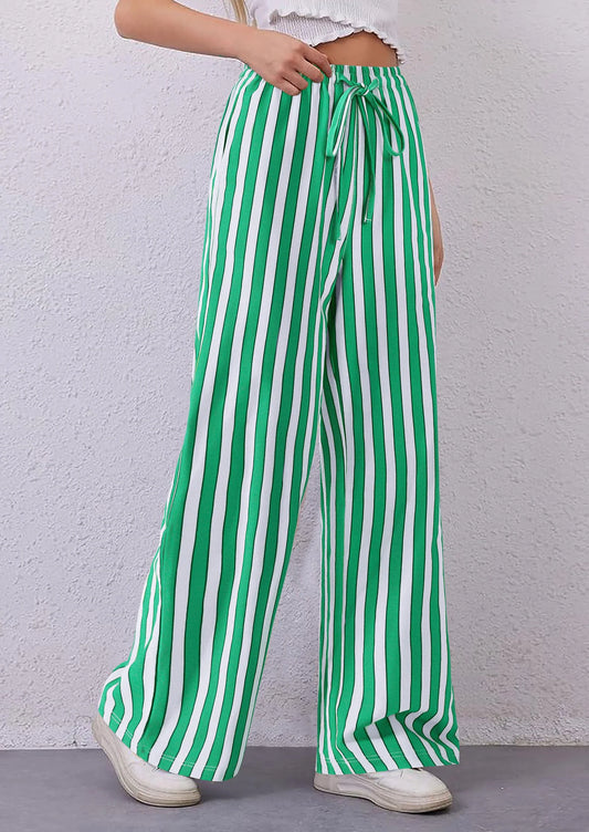 Women's Summer Striped Wide Leg Lounge Pants Trendy Clothes Drawstring Elastic Waist Comfy Pajama Bottoms