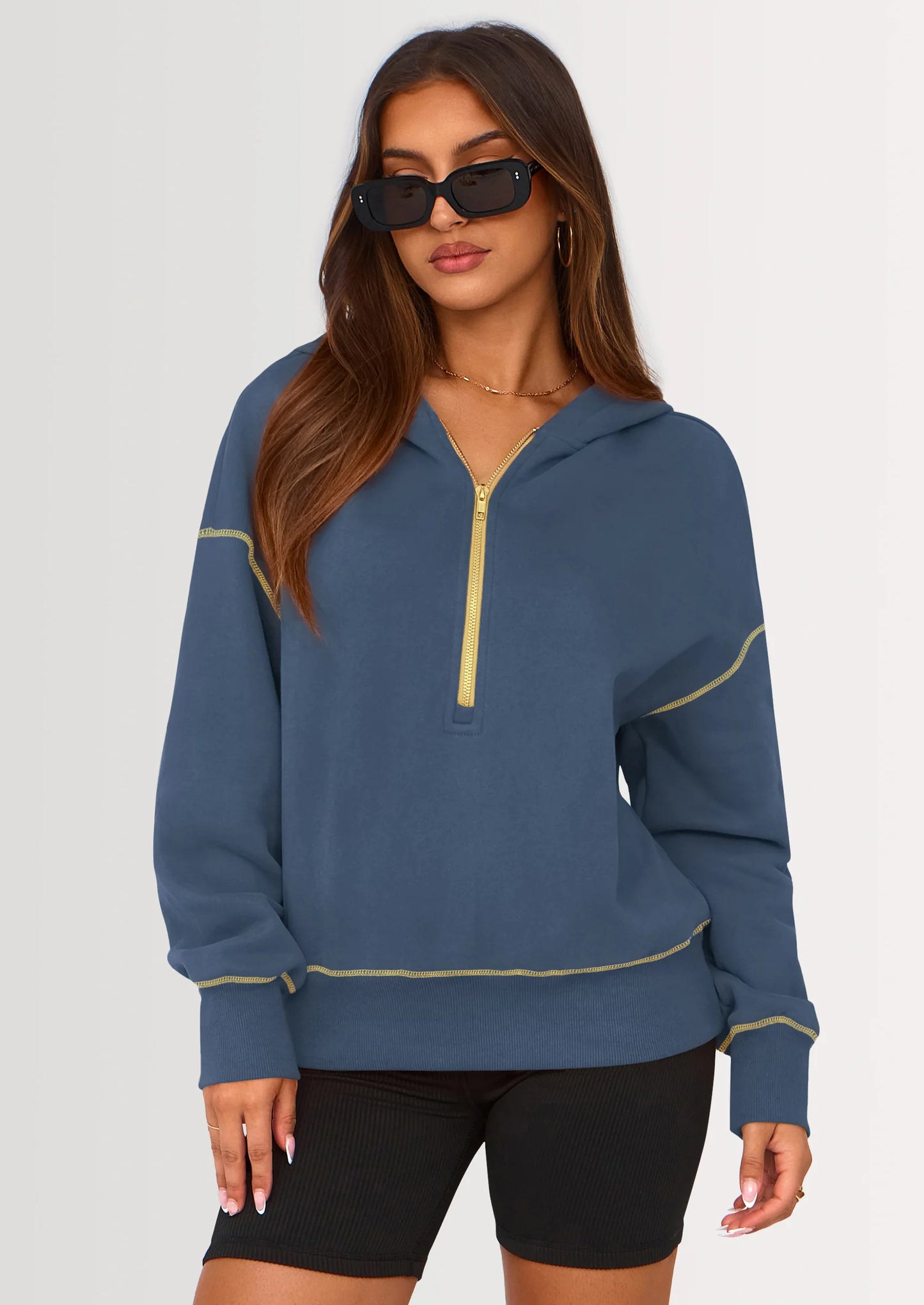 Women's Hooded Sweatshirts Long Sleeve Half Zip Cropped Hoodie Pullover Winter Fashion Clothes
