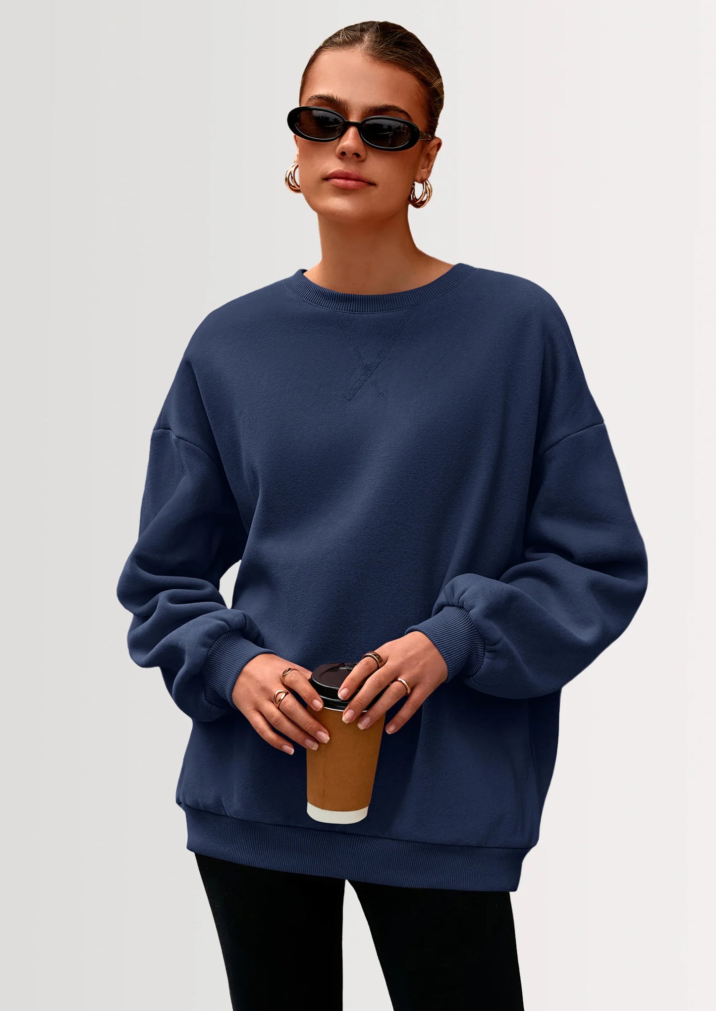Oversized Sweatshirt for Women Fall Outfits Crewneck Long Sleeve Tops Fleece Pullover Winter Clothing