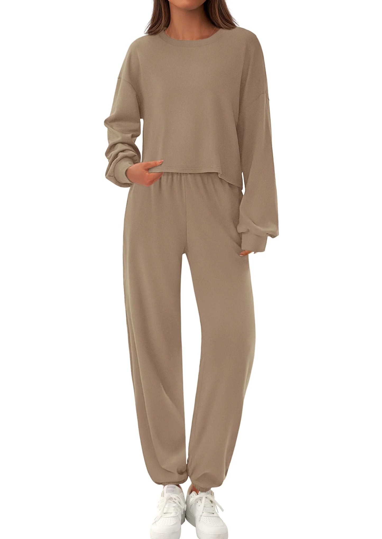 Women's Two Piece Outfits Lounge Sets Long Sleeve Pullover Tops Sweatpants Fall Fashion Matching Clothing