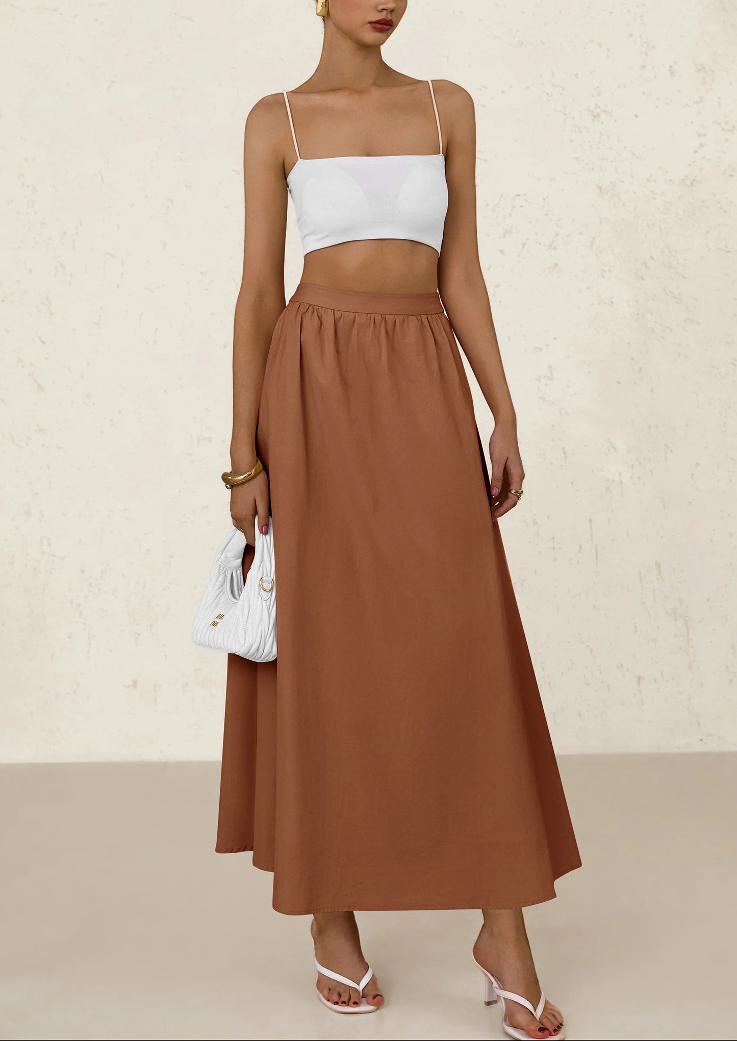 Women's Maxi Skirts Summer Trendy Ruffle High Waisted Casual Long Flowy Skirt with Pockets