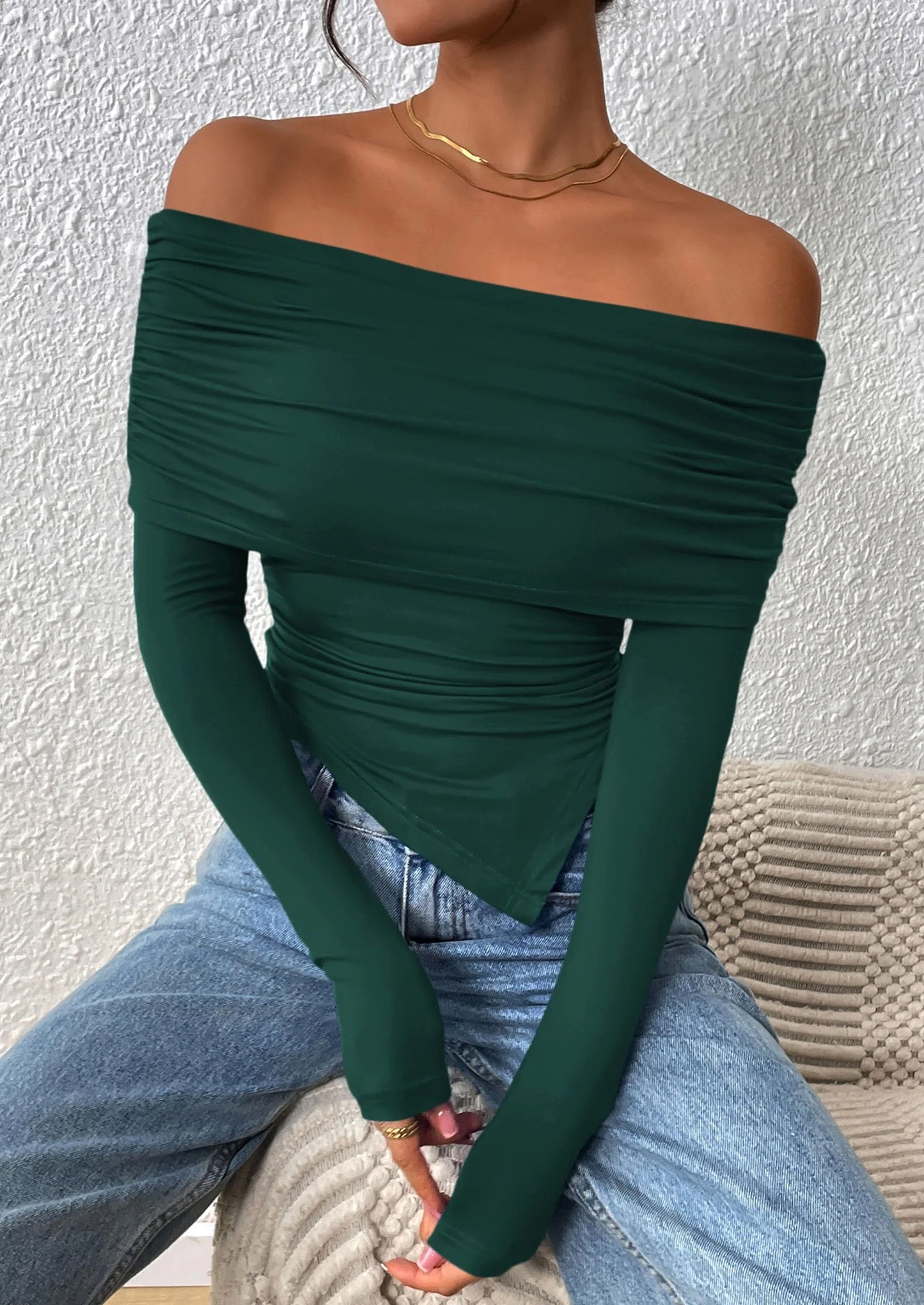 Women's Long Sleeve Shirts Off Shoulder Tops Going Out Slim Fitted Y2K Blouses Fall Fashion Clothes