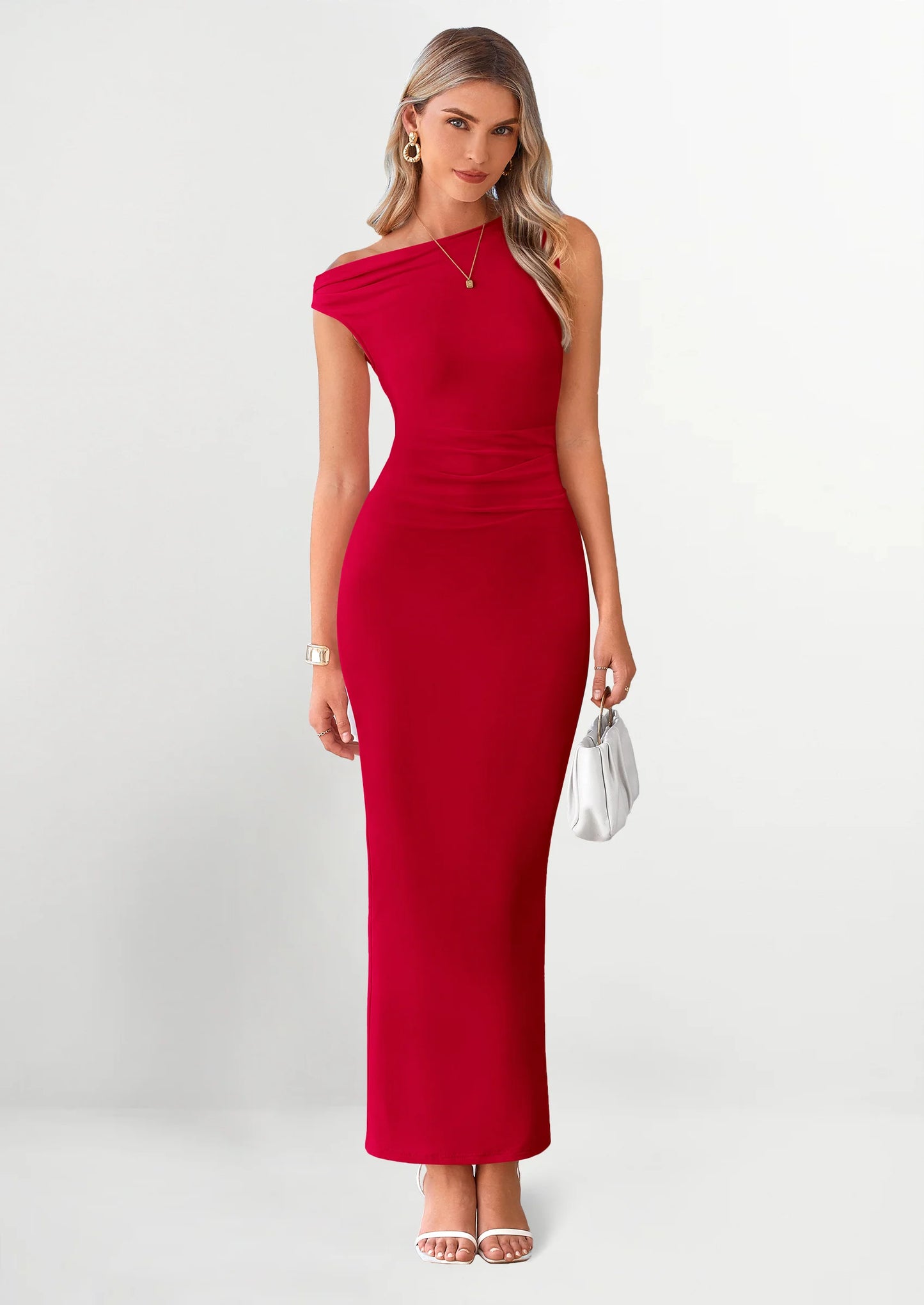 One Shoulder Bodycon Mesh Wedding Guest Cocktail Maxi Dresses