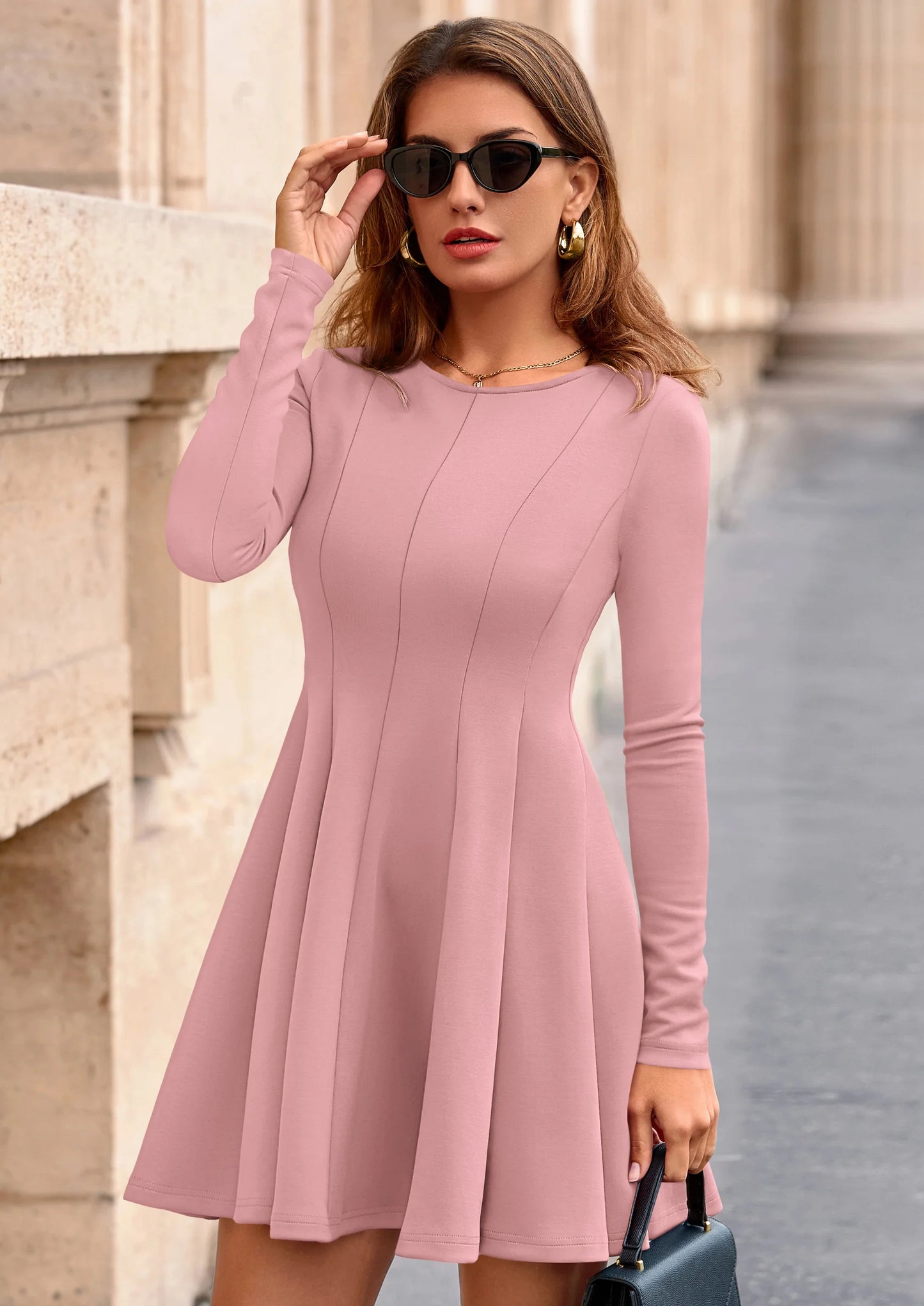 Fall Cocktail Dresses for Women Elegant Classy Wedding Guest Long Sleeve Homecoming Party A Line Mini Dress