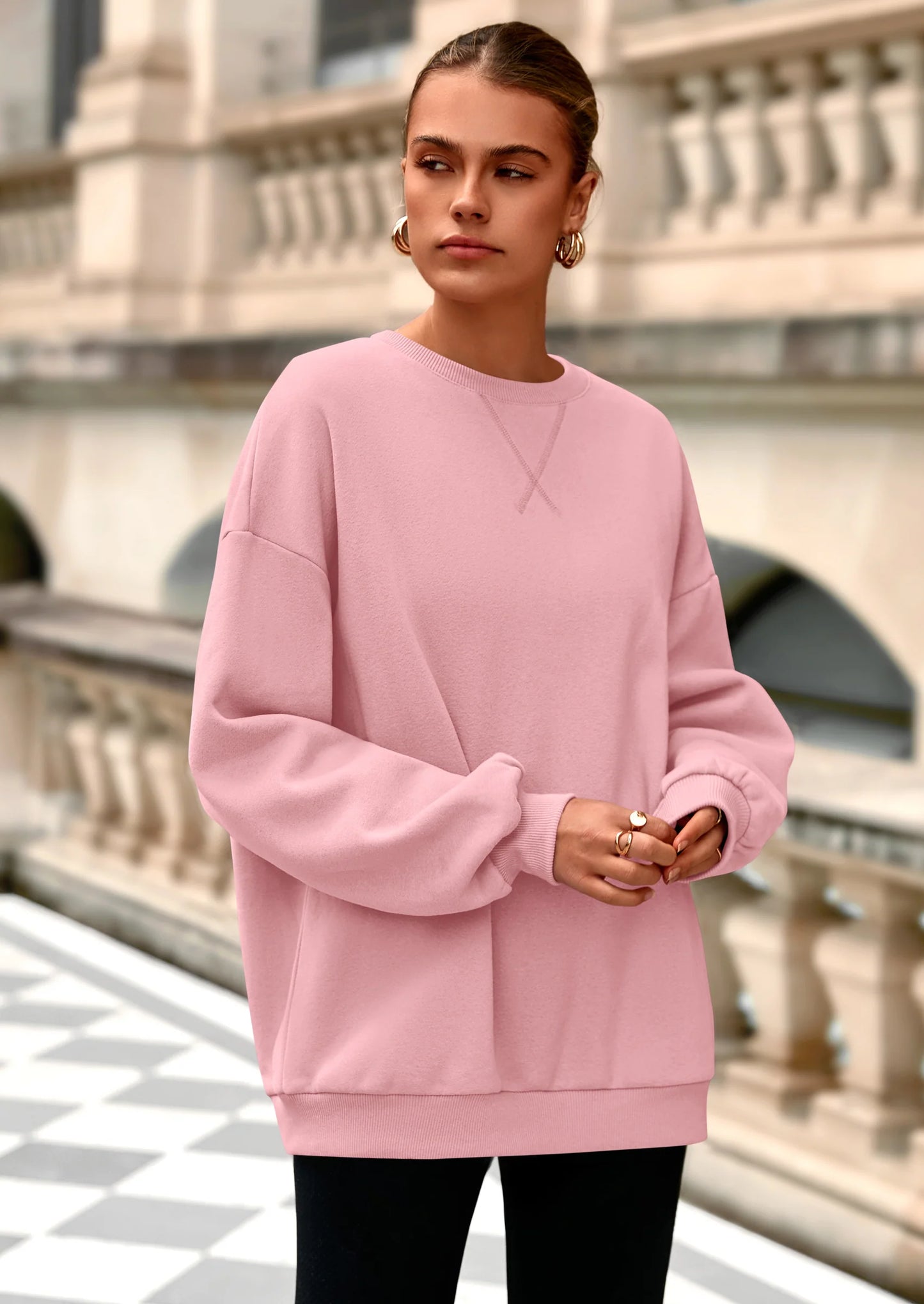 Oversized Sweatshirt for Women Fall Outfits Crewneck Long Sleeve Tops Fleece Pullover Winter Clothing
