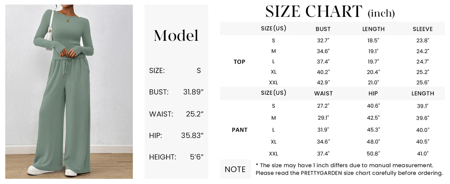 Women's 2 Piece Lounge Sets Fall Fashion Long Sleeve Crop Top Wide Leg Pants Matching Sets Clothing