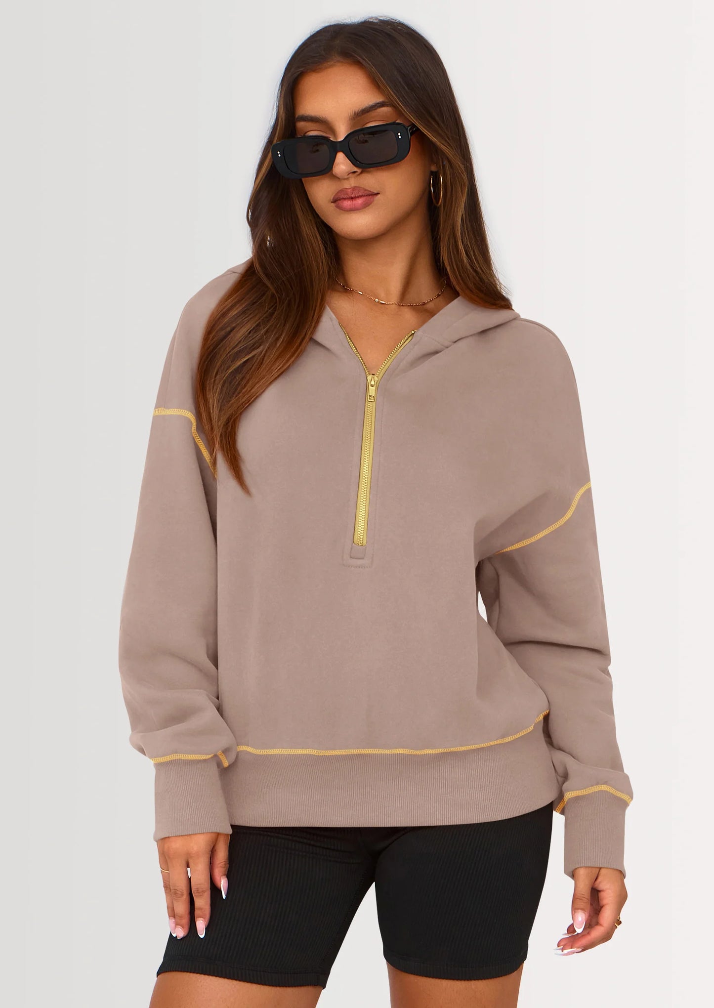 Women's Hooded Sweatshirts Long Sleeve Half Zip Cropped Hoodie Pullover Winter Fashion Clothes