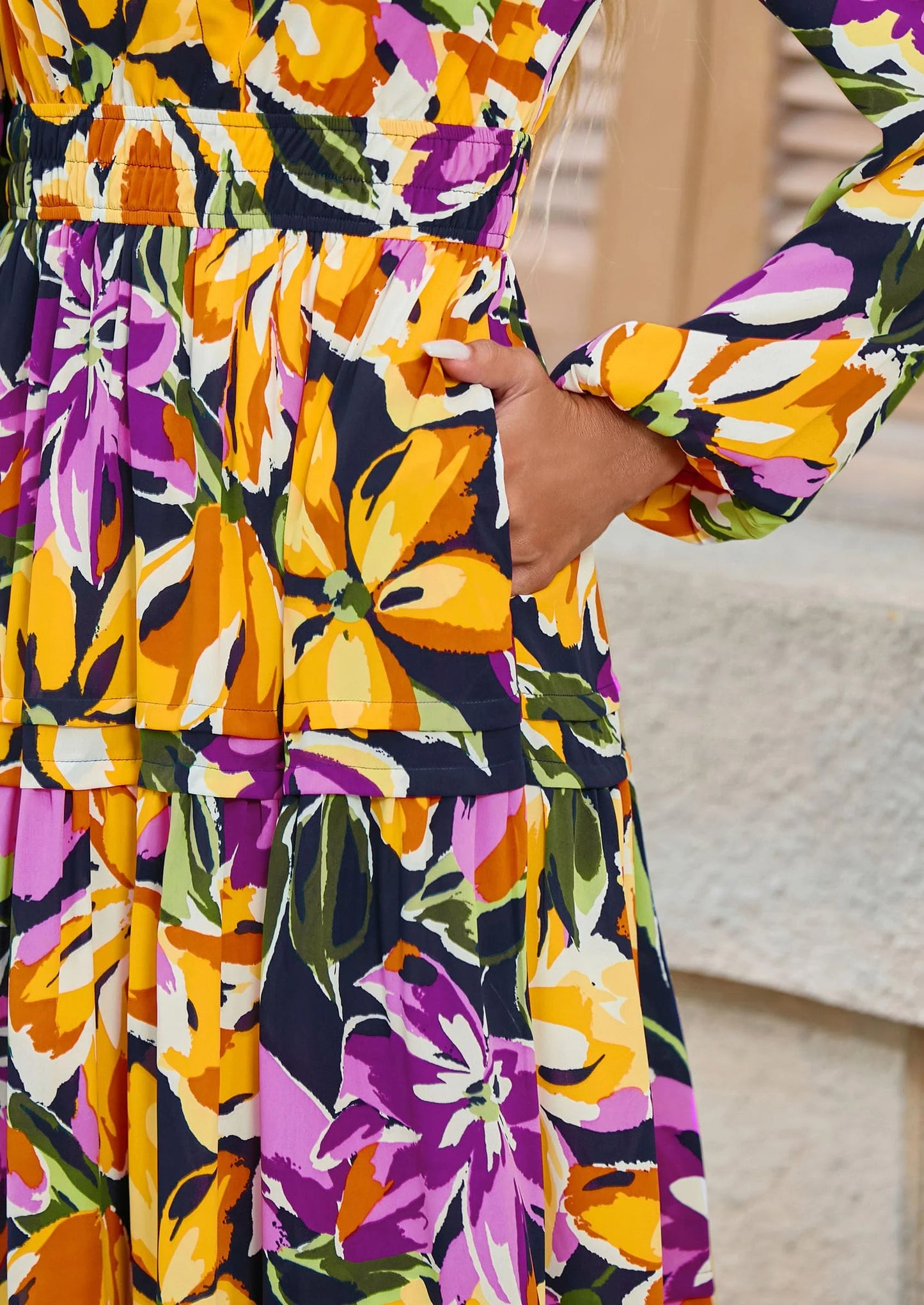 Women's Fall Boho Maxi Dresses Floral Long Sleeve V Neck Flowy Elegant Wedding Guest Dress Vacation Outfits