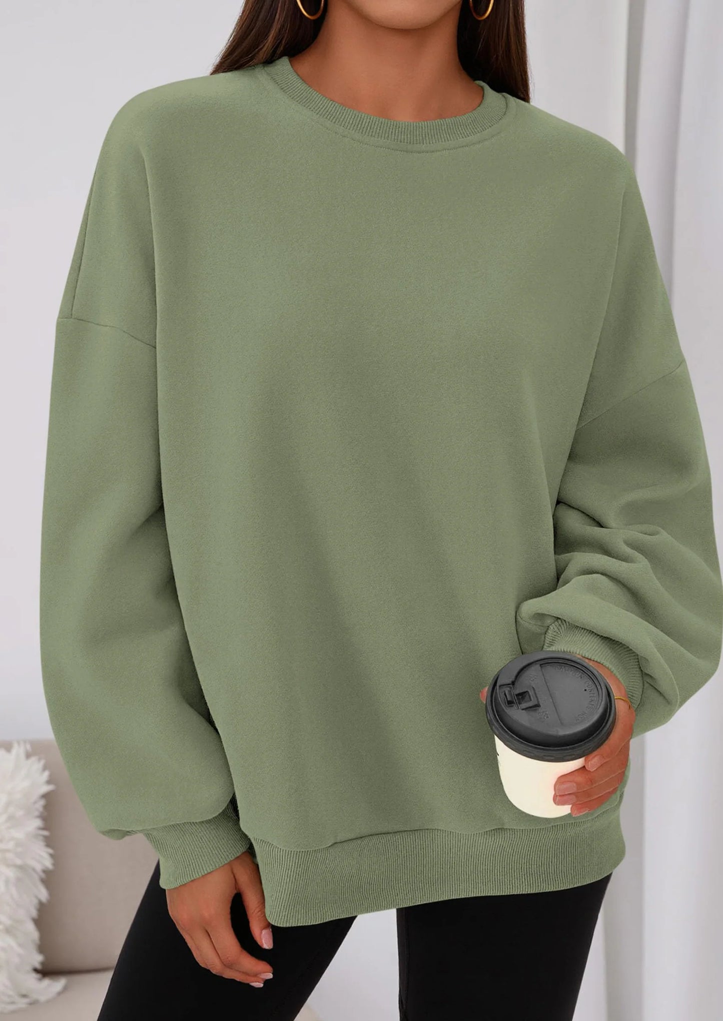Sweatshirts for Women Oversized Crewneck Fleece Pullover Long Sleeve Tops Comfy Fall Winter Fashion Outfits