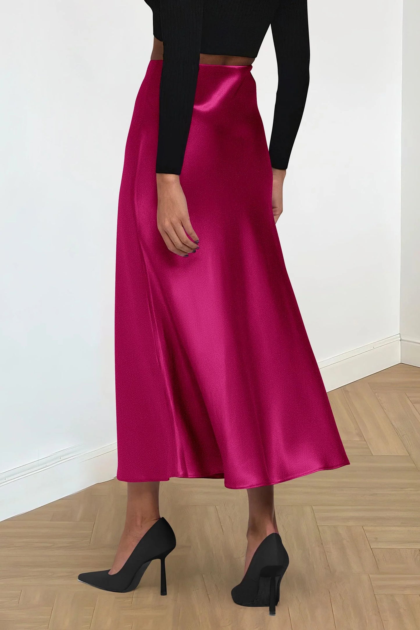 Women's Satin Skirts Dressy Casual Fall High Waisted Cocktail Wedding Flowy Elegant A Line Midi Skirt