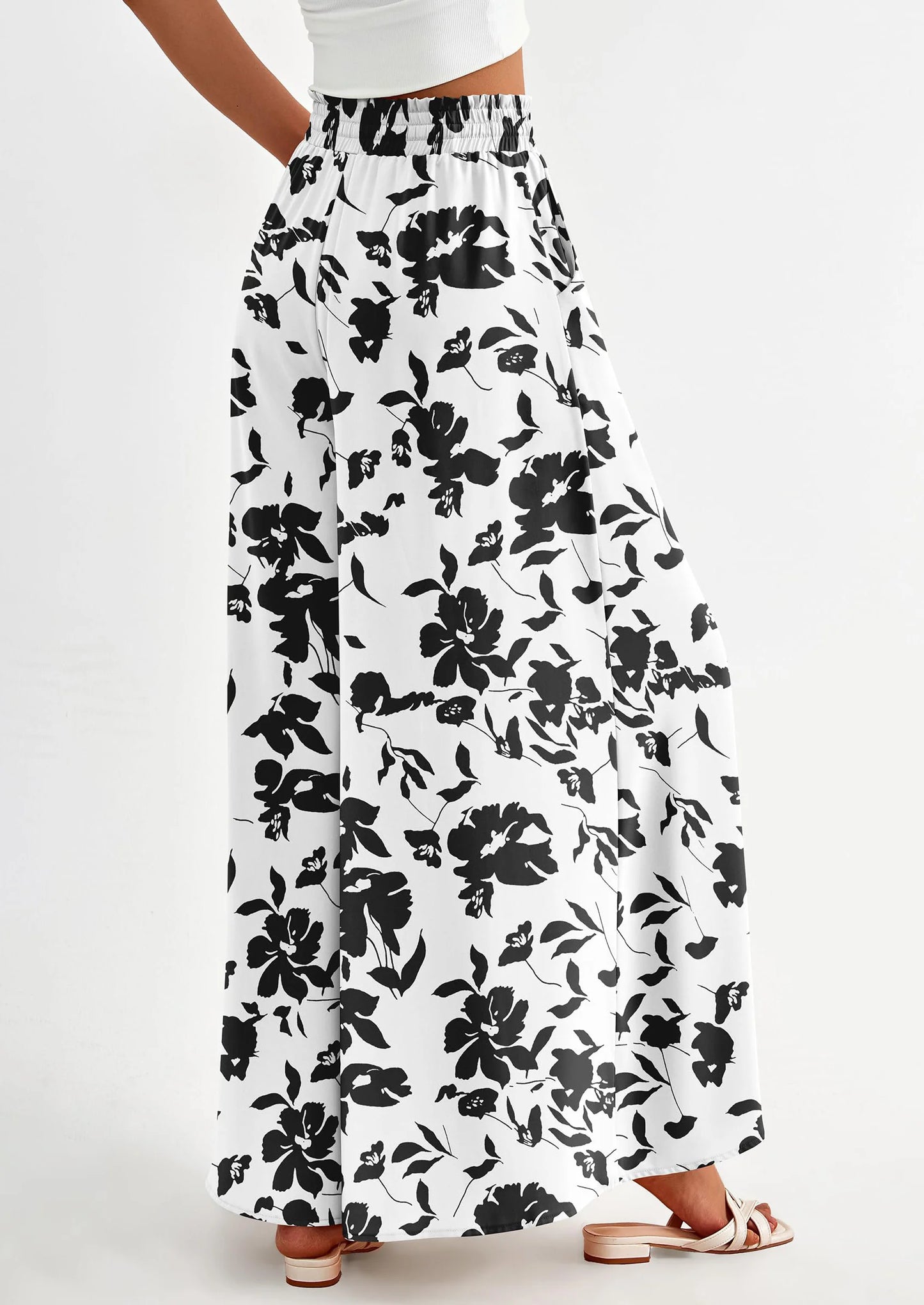 Women's Summer Wide Leg Palazzo Pants High Waisted Flowy Pockets Trendy Casual Lounge Boho Beach Trousers