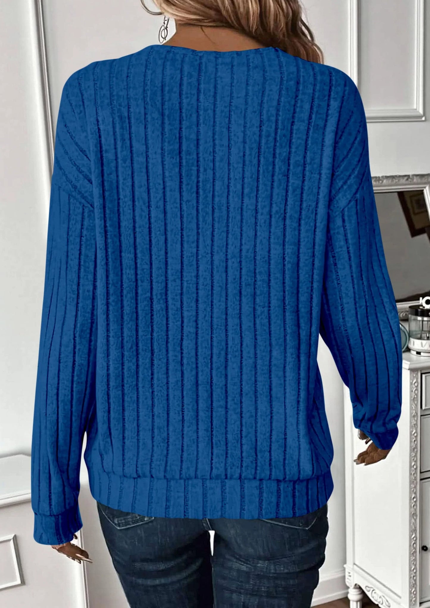 Fall Fashion Long Sleeve Shirts for Women Ribbed Knit V Neck Dressy Casual Lightweight Sweaters Tunic Tops