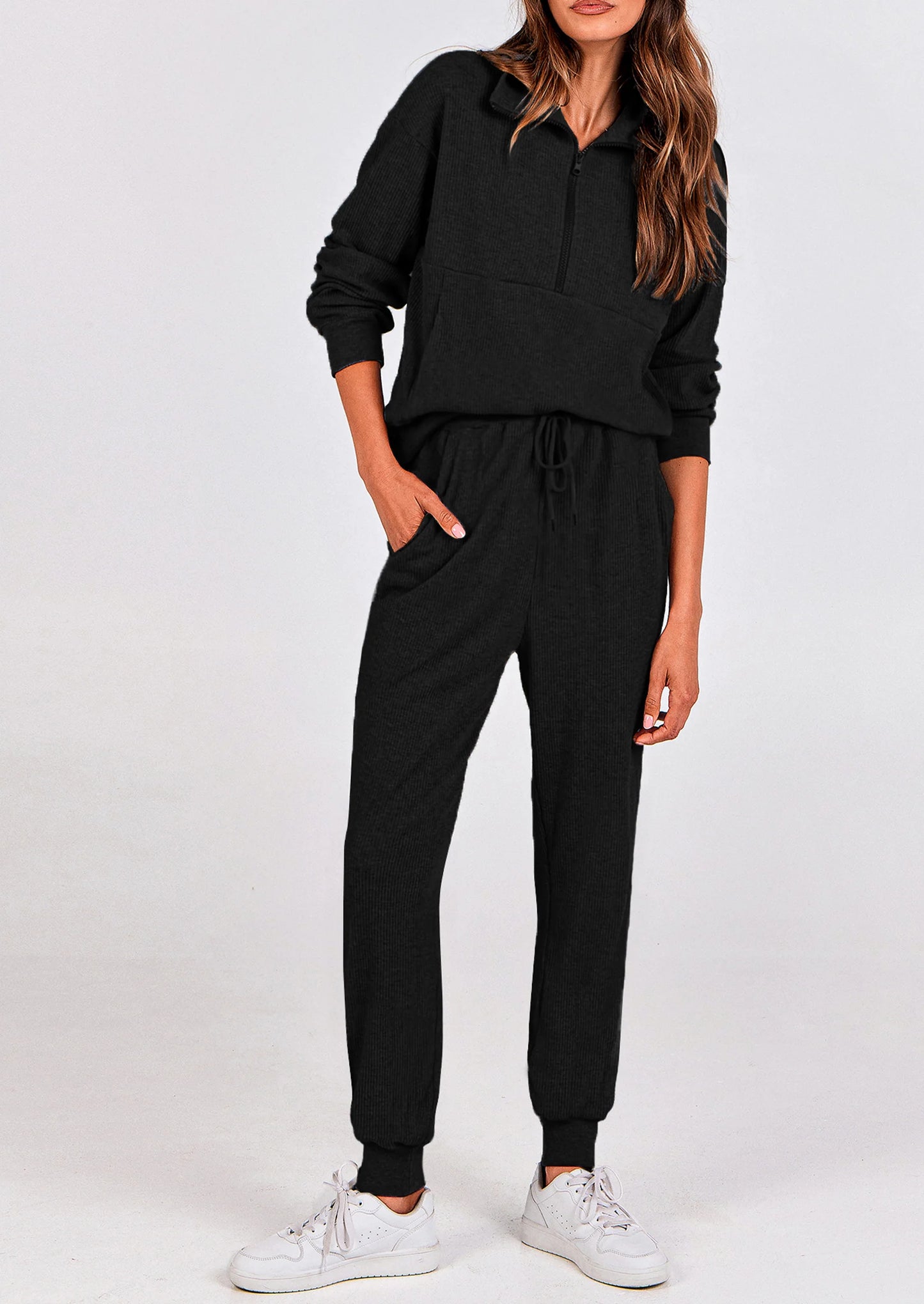 Women's Fall 2 Piece Lounge Sets Zip Up Sweatshirt Jogger Pants Sweat Track Suits Travel Outfit Winter Clothing