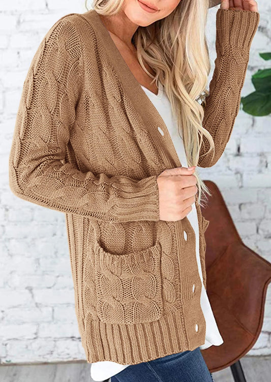 Women's Open Front Cardigan Sweaters Fall Fashion Button Down Cable Knit Chunky Winter Outerwear Coats