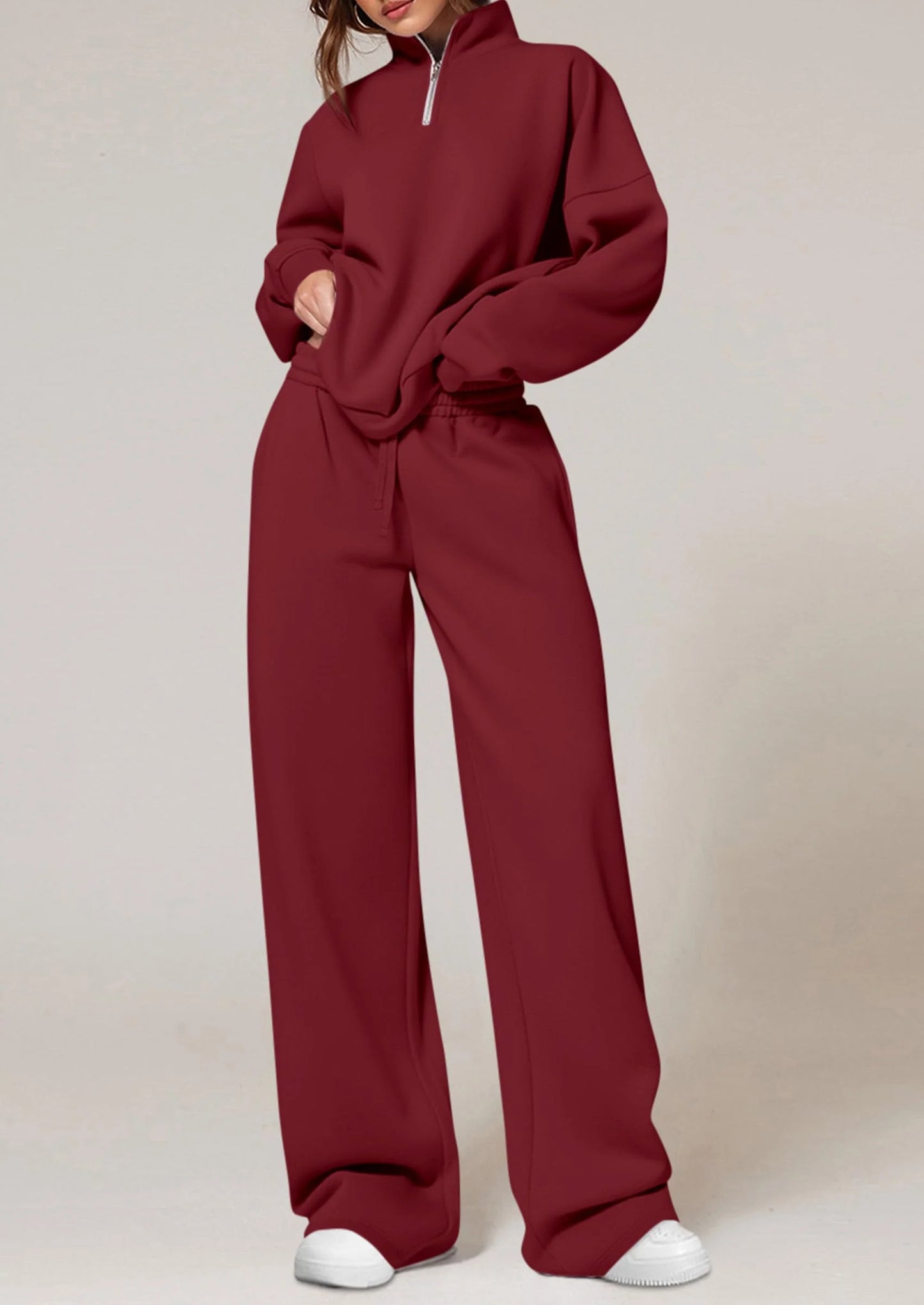 Womens Casual Two Piece Sets Fall Outfits Quarter Zip Sweatshirts Straight Leg Pants Sweatsuits Tracksuit