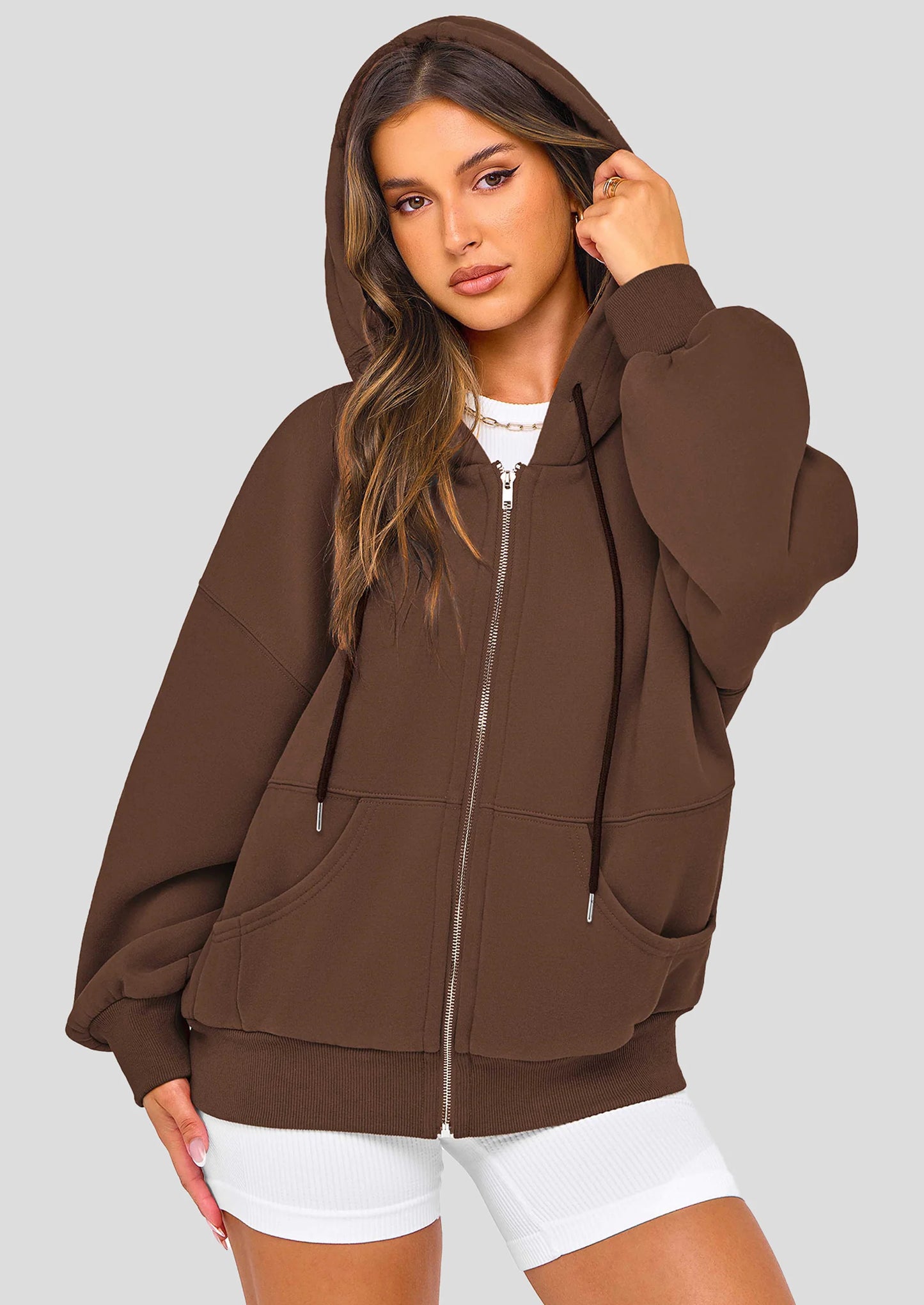 Women's Fall Oversized Hoodies Sweatshirt Long Sleeve Zip Up Pockets Loose Fit Y2K Winter Jackets Coat